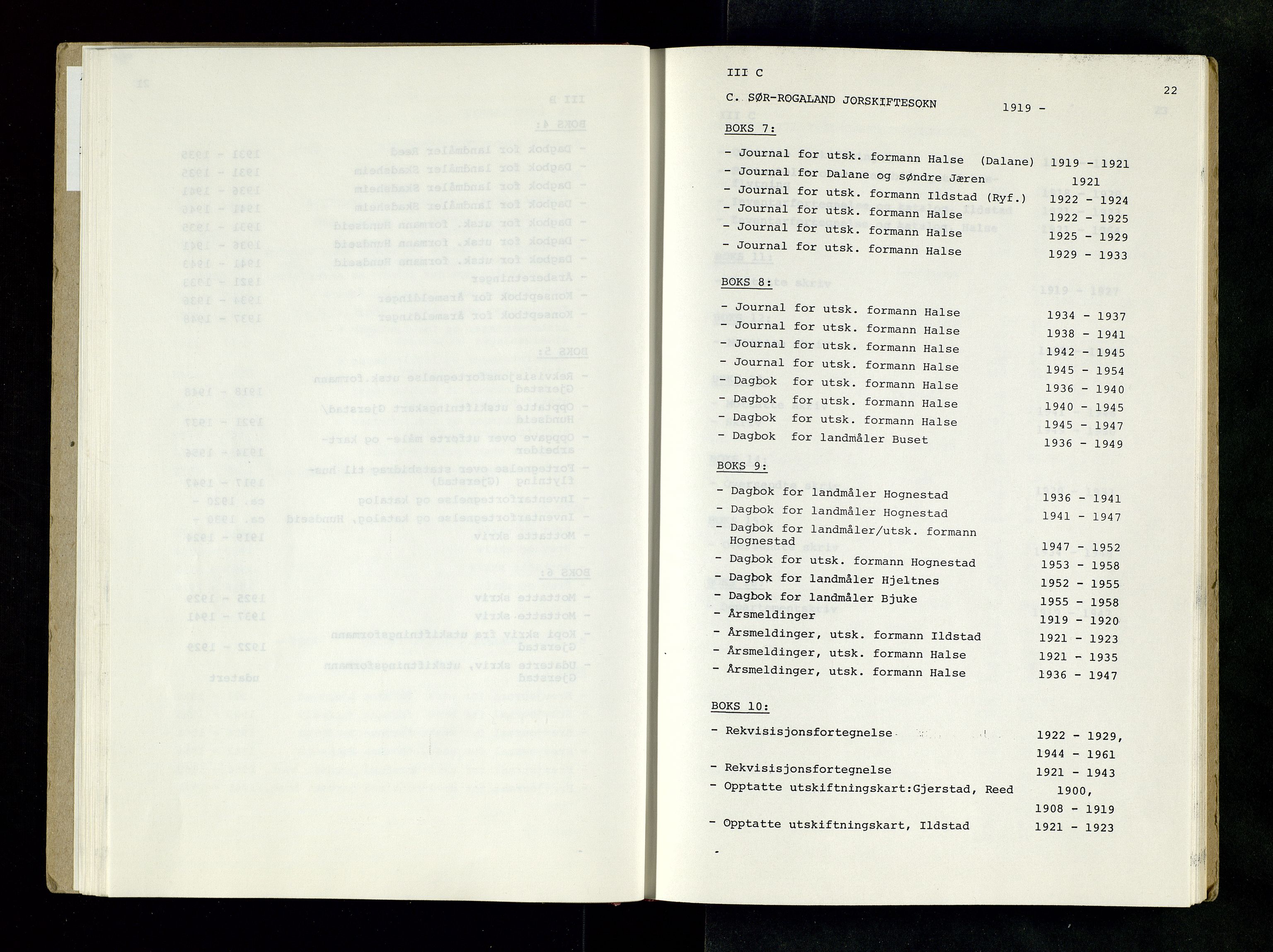 Rogaland jordskifterett, SAST/A-102426/Oaa/L0001: Katalog og register, 1859-1974, p. 22