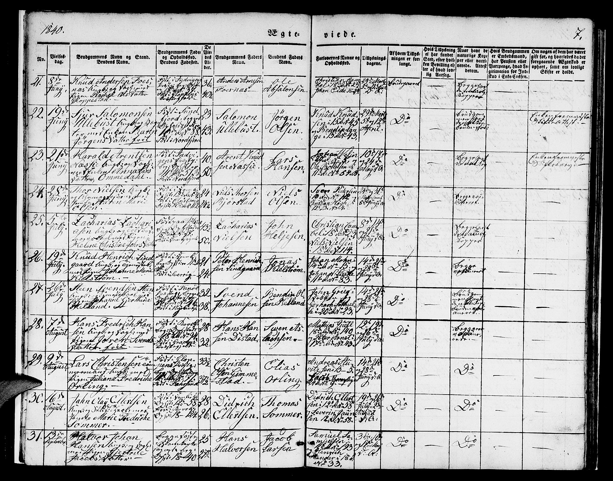 Domkirken sokneprestembete, AV/SAB-A-74801/H/Hab/L0029: Parish register (copy) no. D 1, 1839-1857, p. 7