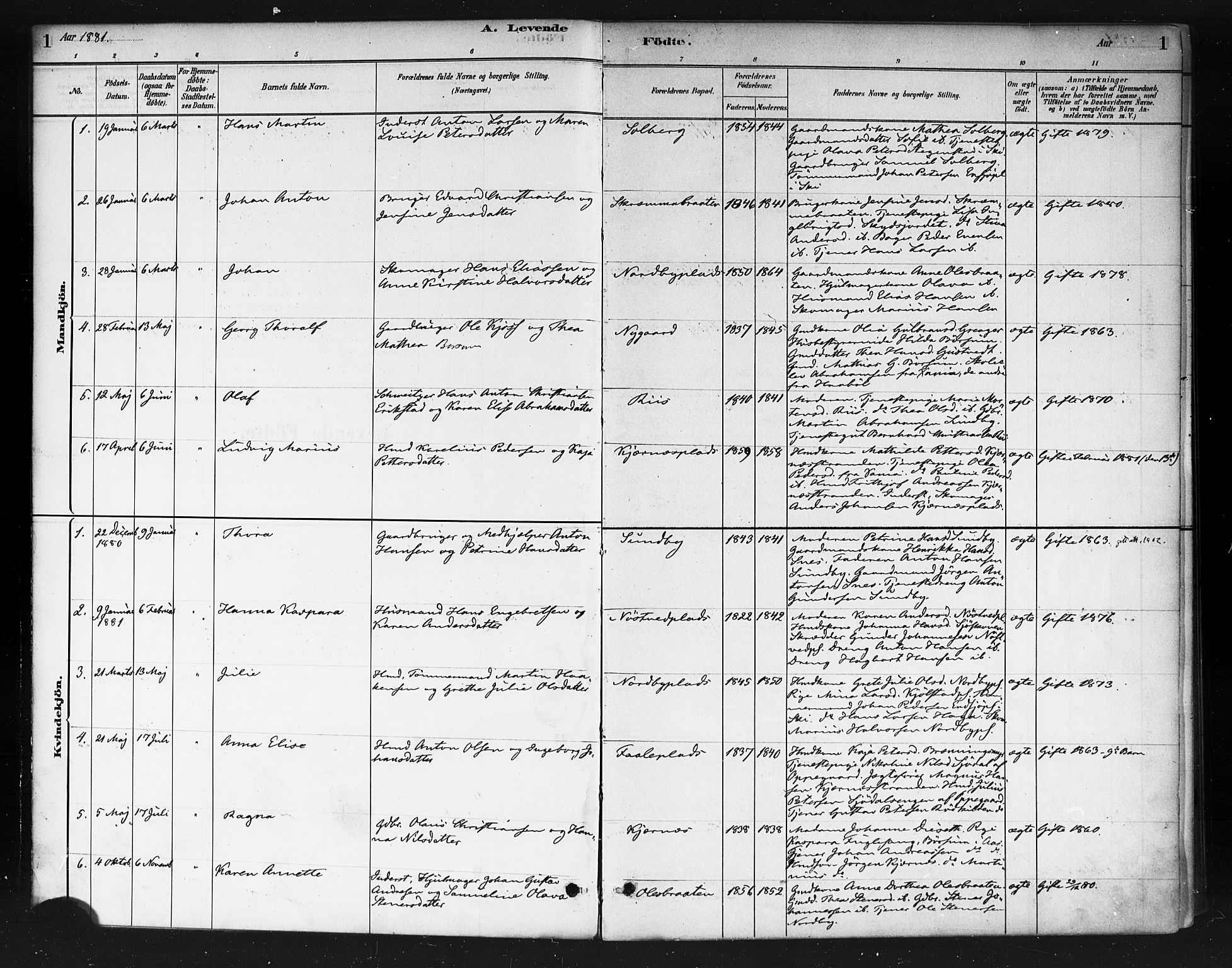 Ås prestekontor Kirkebøker, AV/SAO-A-10894/F/Fb/L0001: Parish register (official) no. II 1, 1881-1895, p. 1