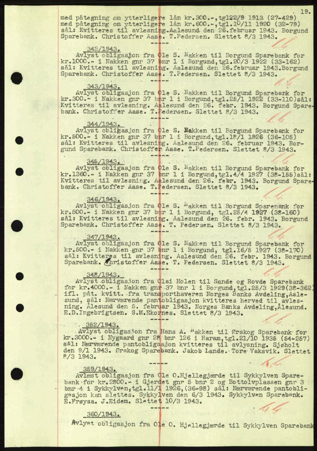 Nordre Sunnmøre sorenskriveri, SAT/A-0006/1/2/2C/2Ca: Mortgage book no. B1-6, 1938-1942, Diary no: : 342/1943