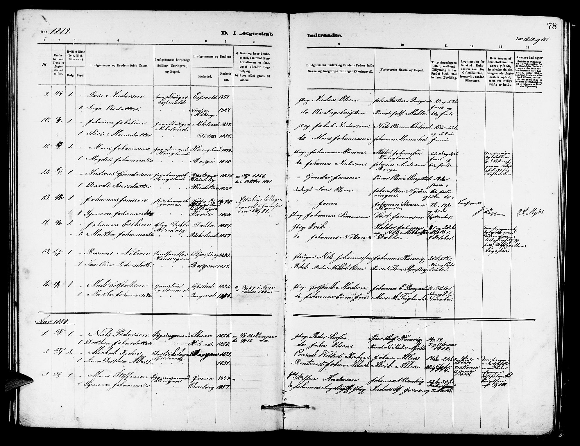 Haus sokneprestembete, SAB/A-75601/H/Hab: Parish register (copy) no. B 2, 1878-1884, p. 78
