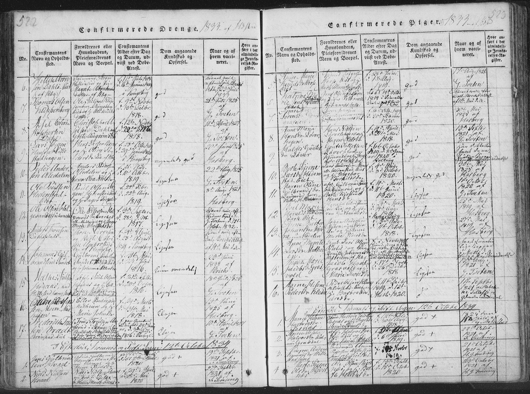 Sandsvær kirkebøker, SAKO/A-244/F/Fa/L0004: Parish register (official) no. I 4, 1817-1839, p. 522-523
