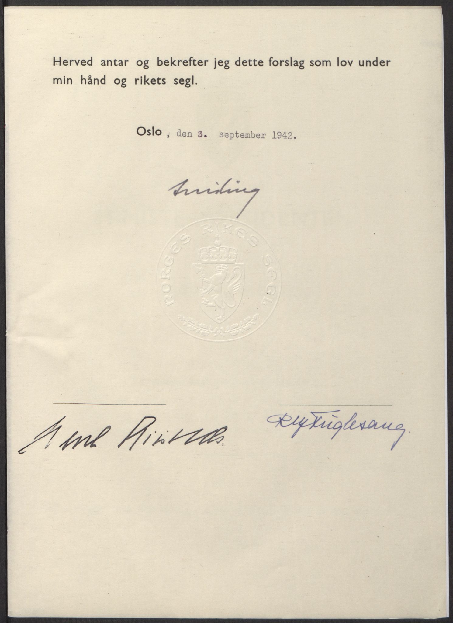 NS-administrasjonen 1940-1945 (Statsrådsekretariatet, de kommisariske statsråder mm), RA/S-4279/D/Db/L0098: Lover II, 1942, p. 364