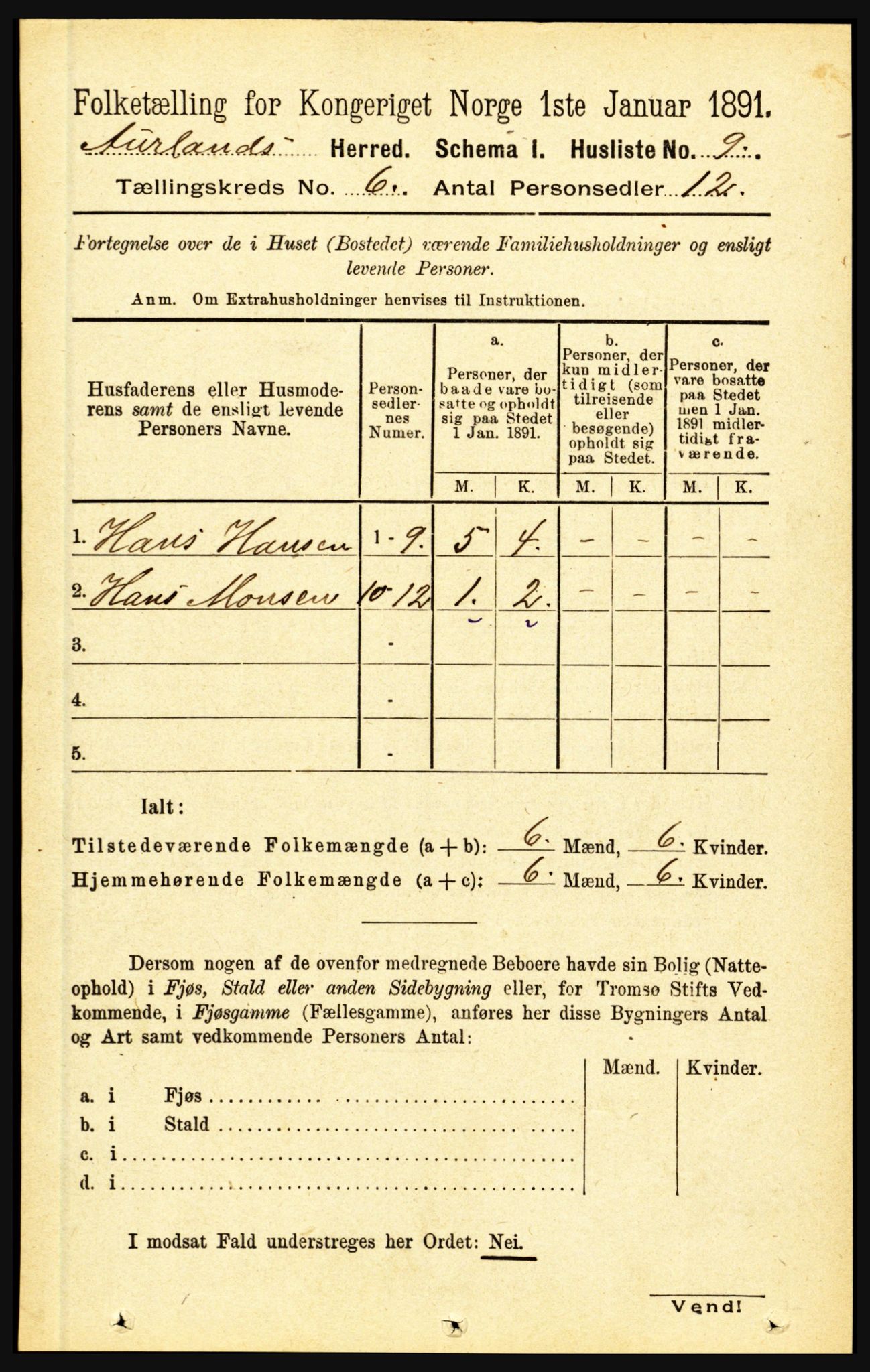 RA, 1891 census for 1421 Aurland, 1891, p. 2209