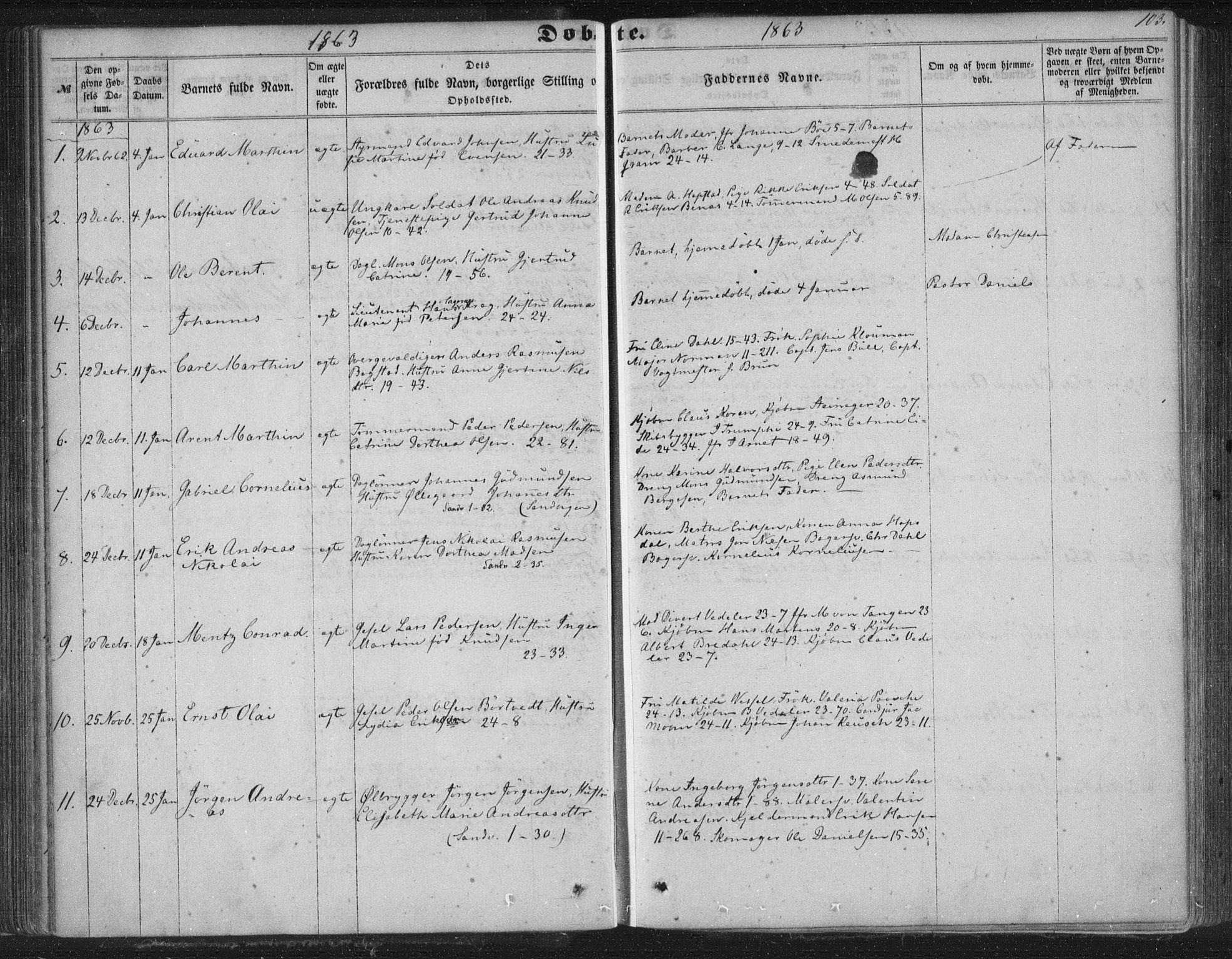 Korskirken sokneprestembete, SAB/A-76101/H/Haa/L0018: Parish register (official) no. B 4, 1857-1866, p. 103