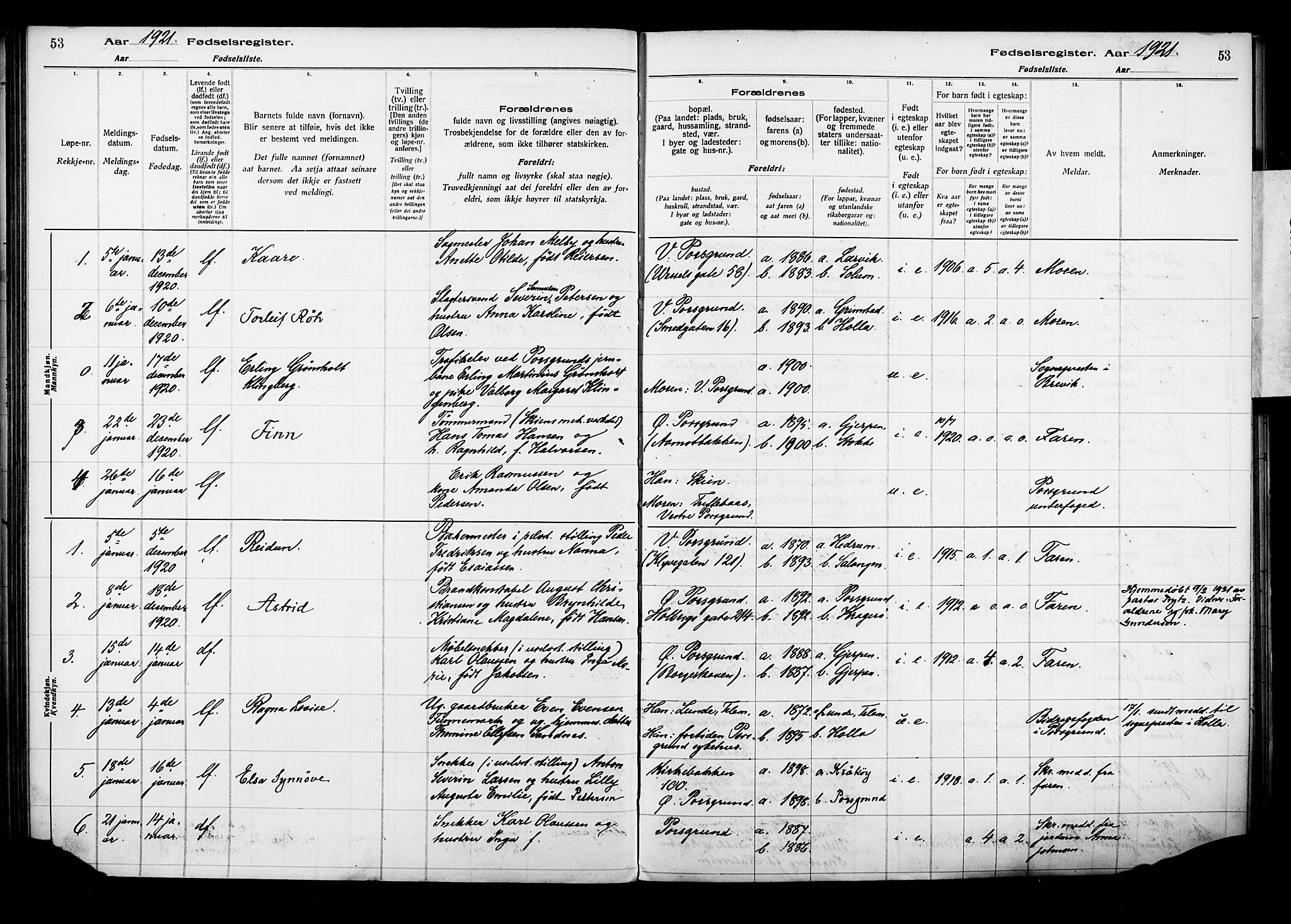 Porsgrunn kirkebøker , AV/SAKO-A-104/J/Ja/L0001: Birth register no. 1, 1916-1929, p. 53