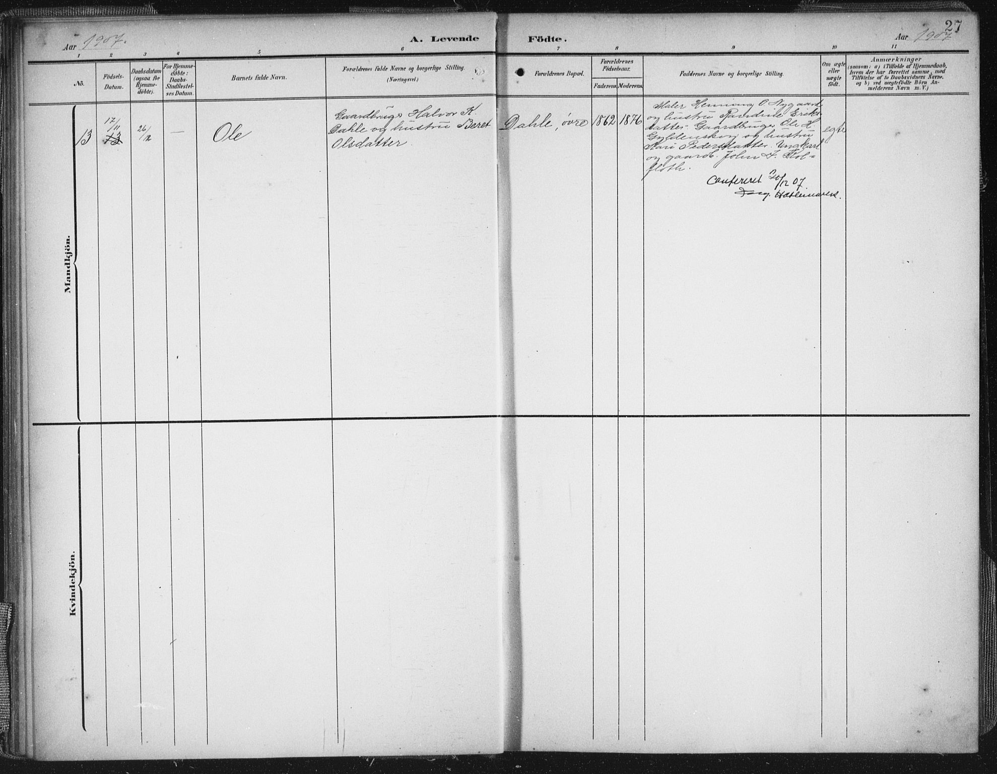Ministerialprotokoller, klokkerbøker og fødselsregistre - Møre og Romsdal, AV/SAT-A-1454/545/L0589: Parish register (copy) no. 545C03, 1902-1937, p. 27
