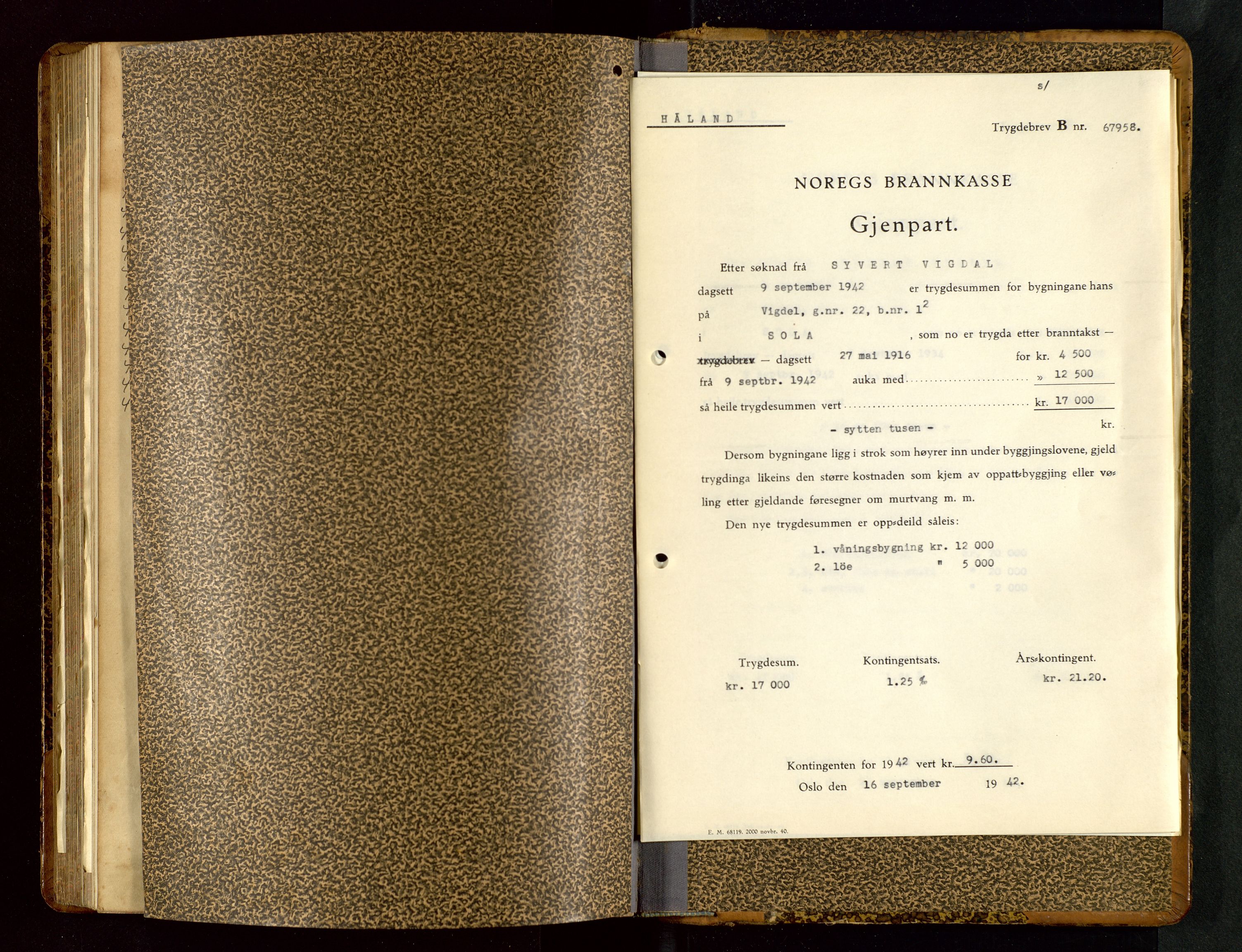 Håland lensmannskontor, AV/SAST-A-100100/Gob/L0005: Branntakstprotokoll - skjematakst. Register i boken., 1915-1917