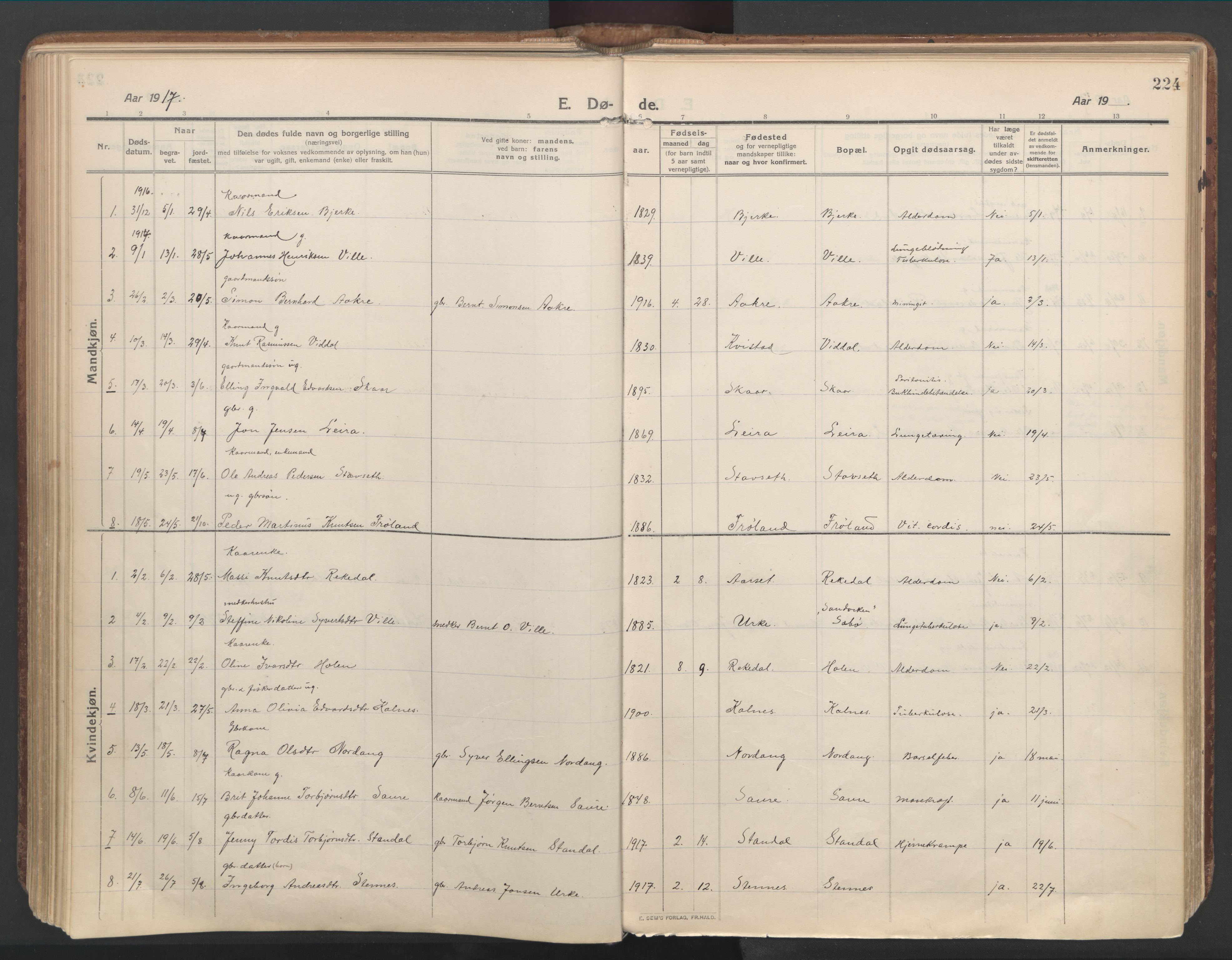 Ministerialprotokoller, klokkerbøker og fødselsregistre - Møre og Romsdal, AV/SAT-A-1454/515/L0212: Parish register (official) no. 515A08, 1911-1935, p. 224