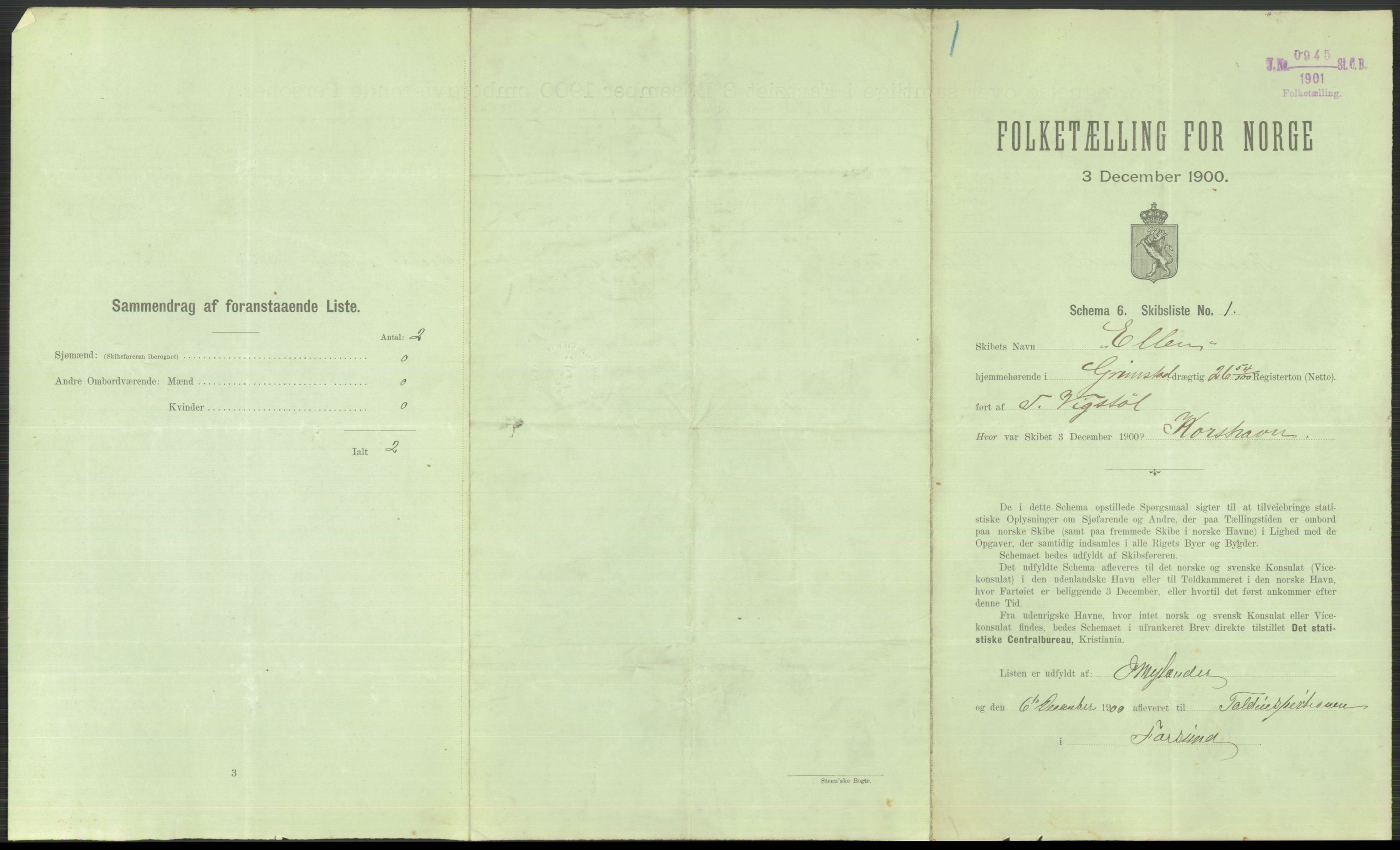 RA, 1900 Census - ship lists from ships in Norwegian harbours, harbours abroad and at sea, 1900, p. 807