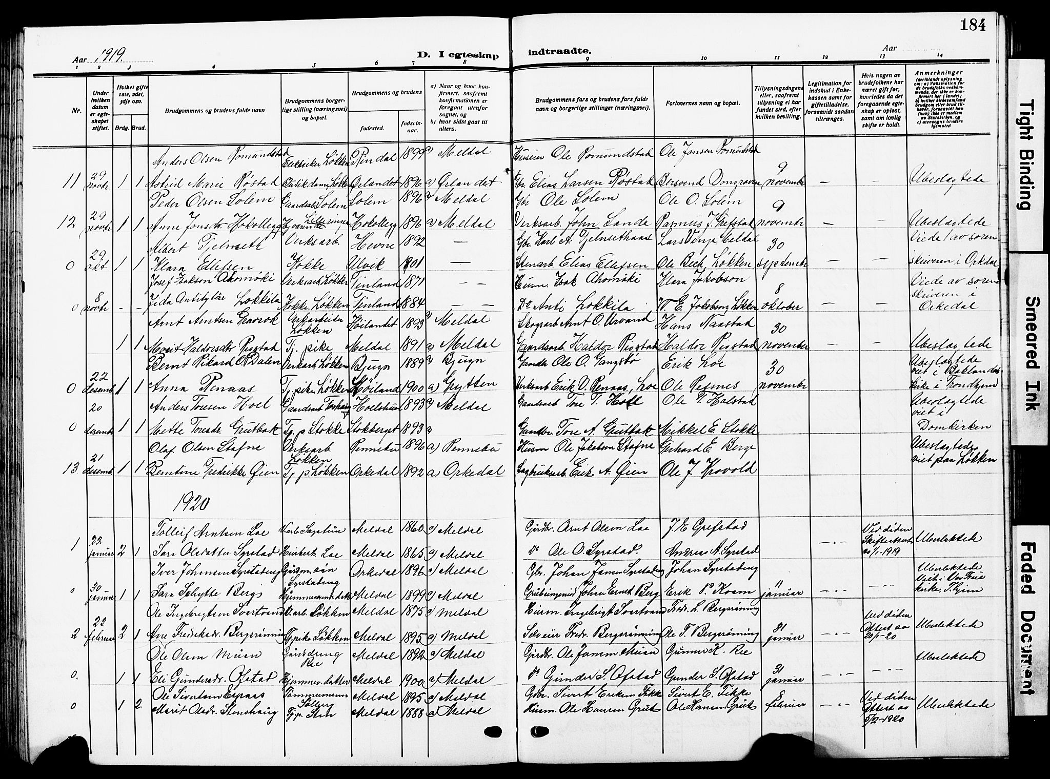 Ministerialprotokoller, klokkerbøker og fødselsregistre - Sør-Trøndelag, SAT/A-1456/672/L0865: Parish register (copy) no. 672C04, 1914-1928, p. 184
