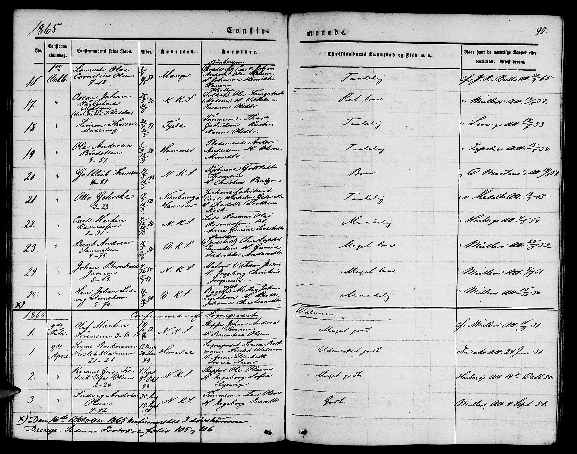Nykirken Sokneprestembete, SAB/A-77101/H/Hab: Parish register (copy) no. C 1, 1844-1871, p. 95
