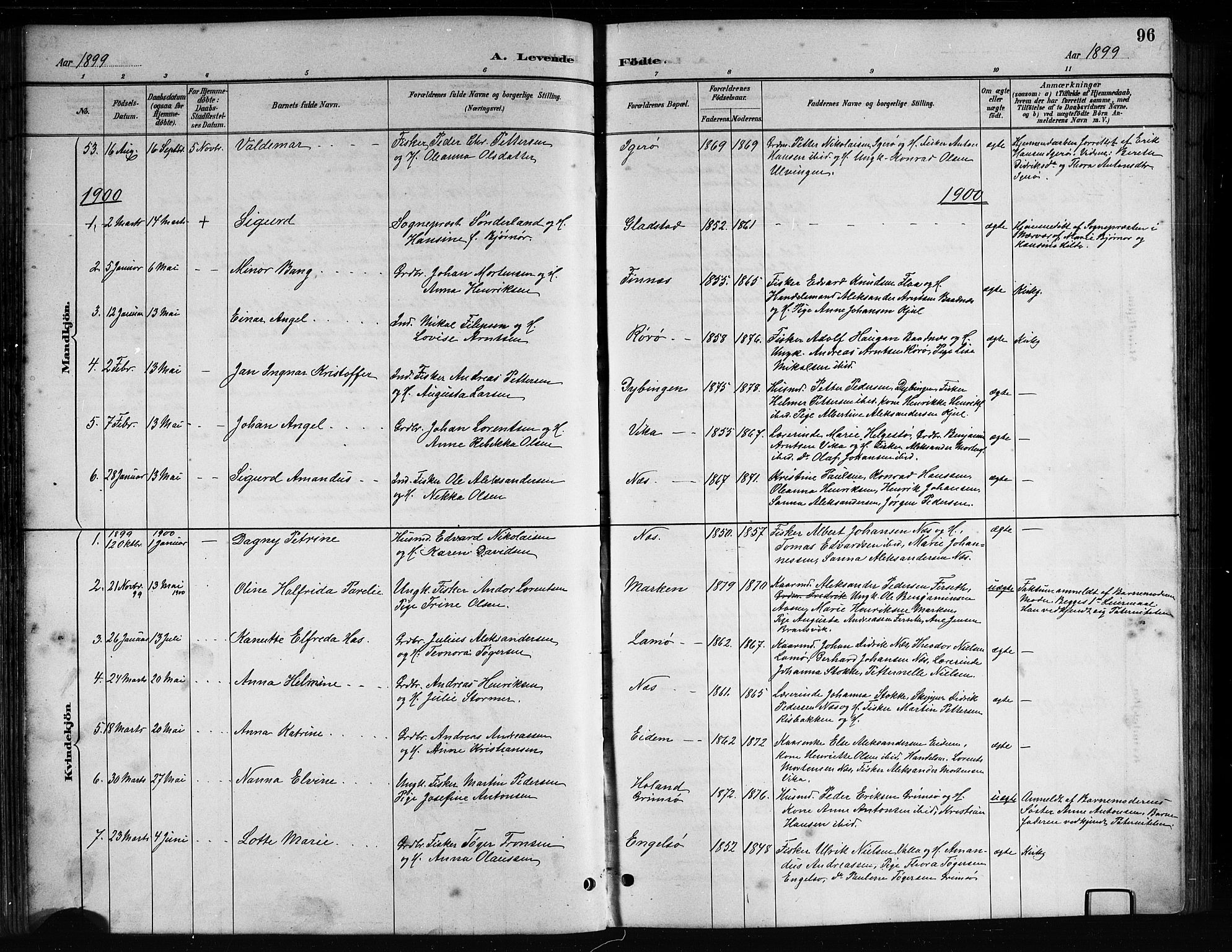 Ministerialprotokoller, klokkerbøker og fødselsregistre - Nordland, AV/SAT-A-1459/816/L0253: Parish register (copy) no. 816C03, 1886-1905, p. 96