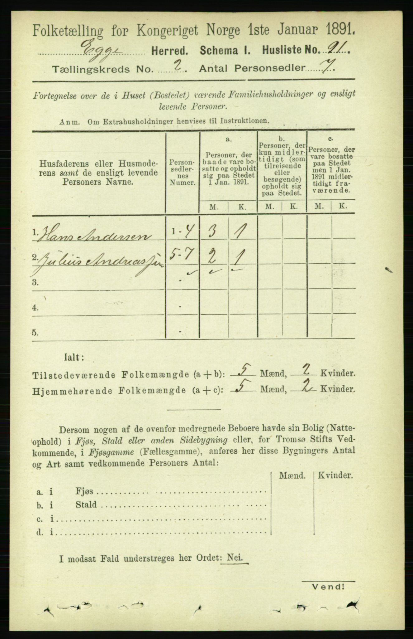 RA, 1891 census for 1733 Egge, 1891, p. 496