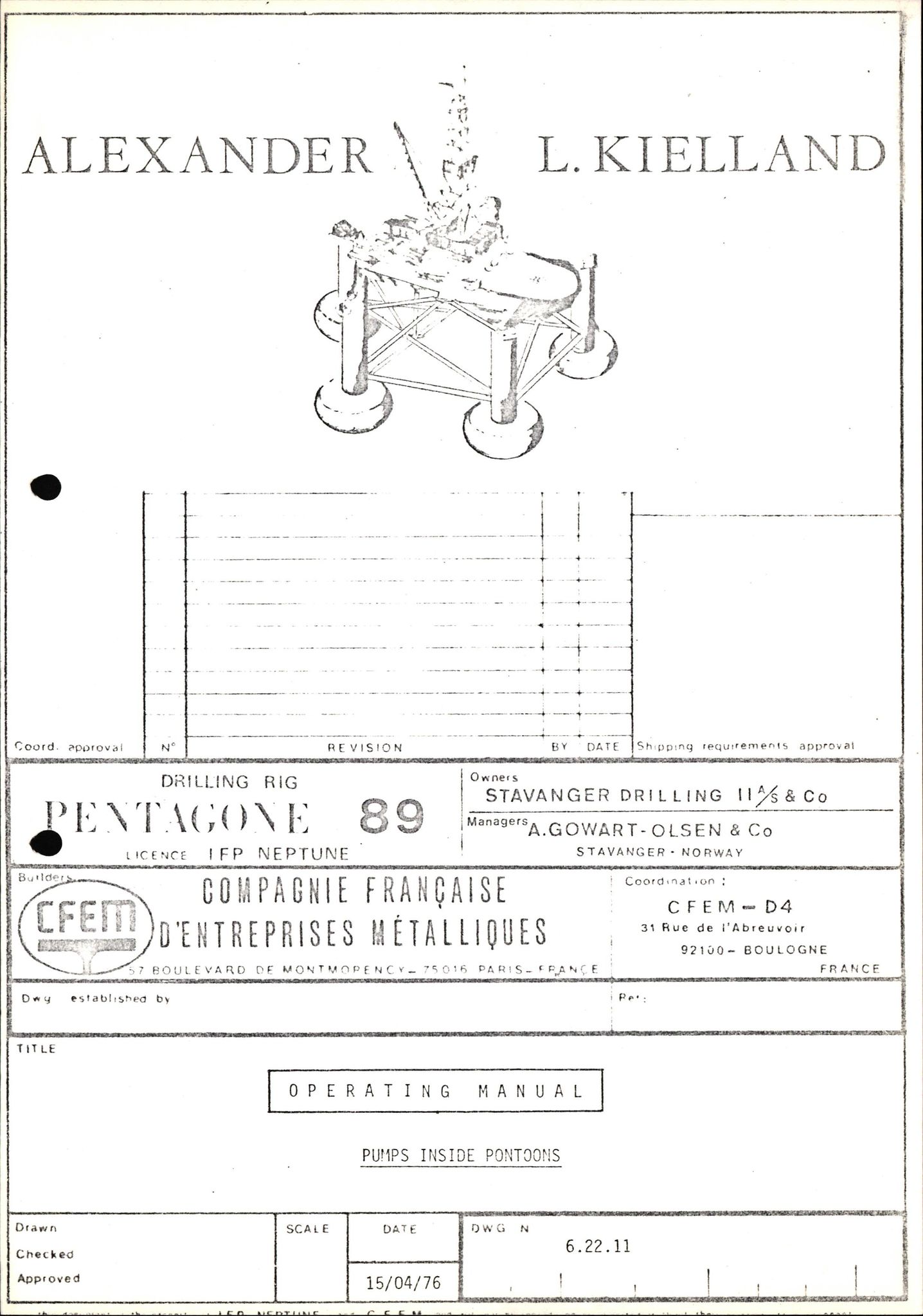 Pa 1503 - Stavanger Drilling AS, SAST/A-101906/2/E/Eb/Ebb/L0001: Alexander L. Kielland plattform - Operation manual, 1976, p. 255