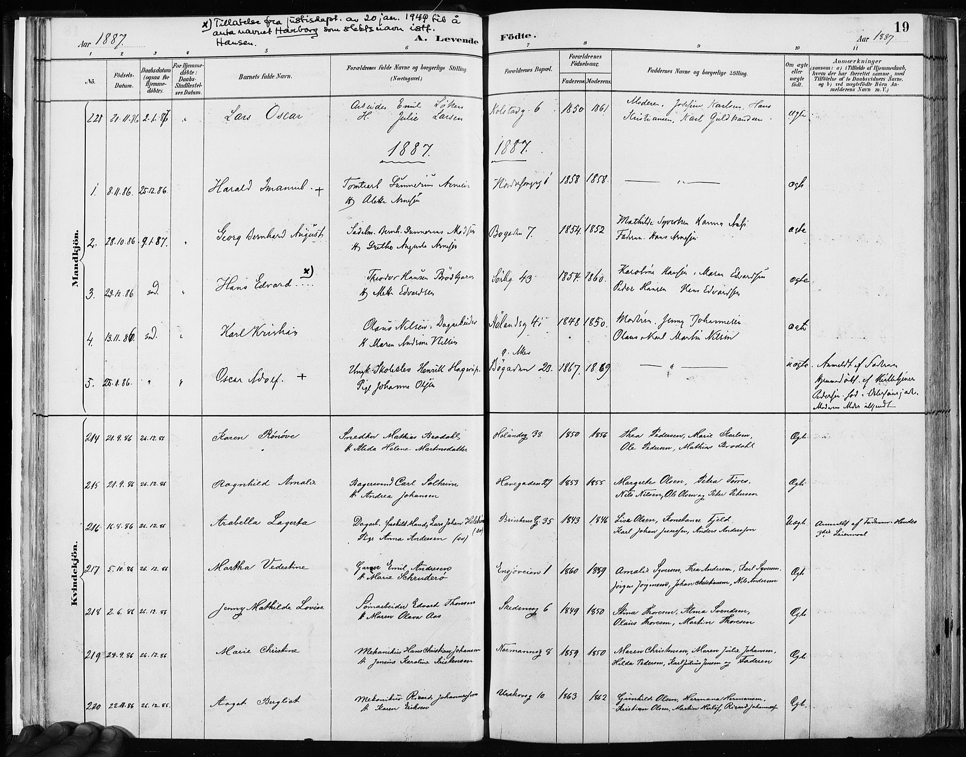 Kampen prestekontor Kirkebøker, AV/SAO-A-10853/F/Fa/L0003: Parish register (official) no. I 3, 1886-1892, p. 19