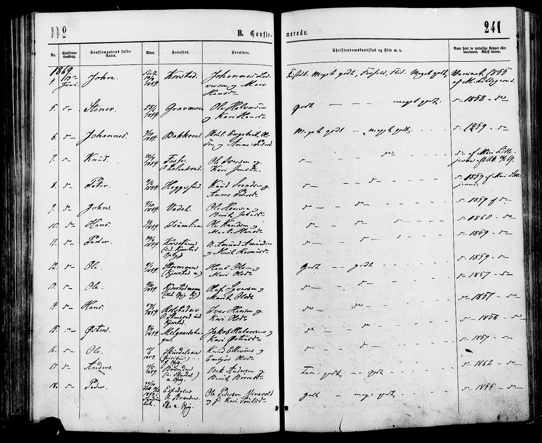 Sør-Fron prestekontor, SAH/PREST-010/H/Ha/Haa/L0002: Parish register (official) no. 2, 1864-1880, p. 241