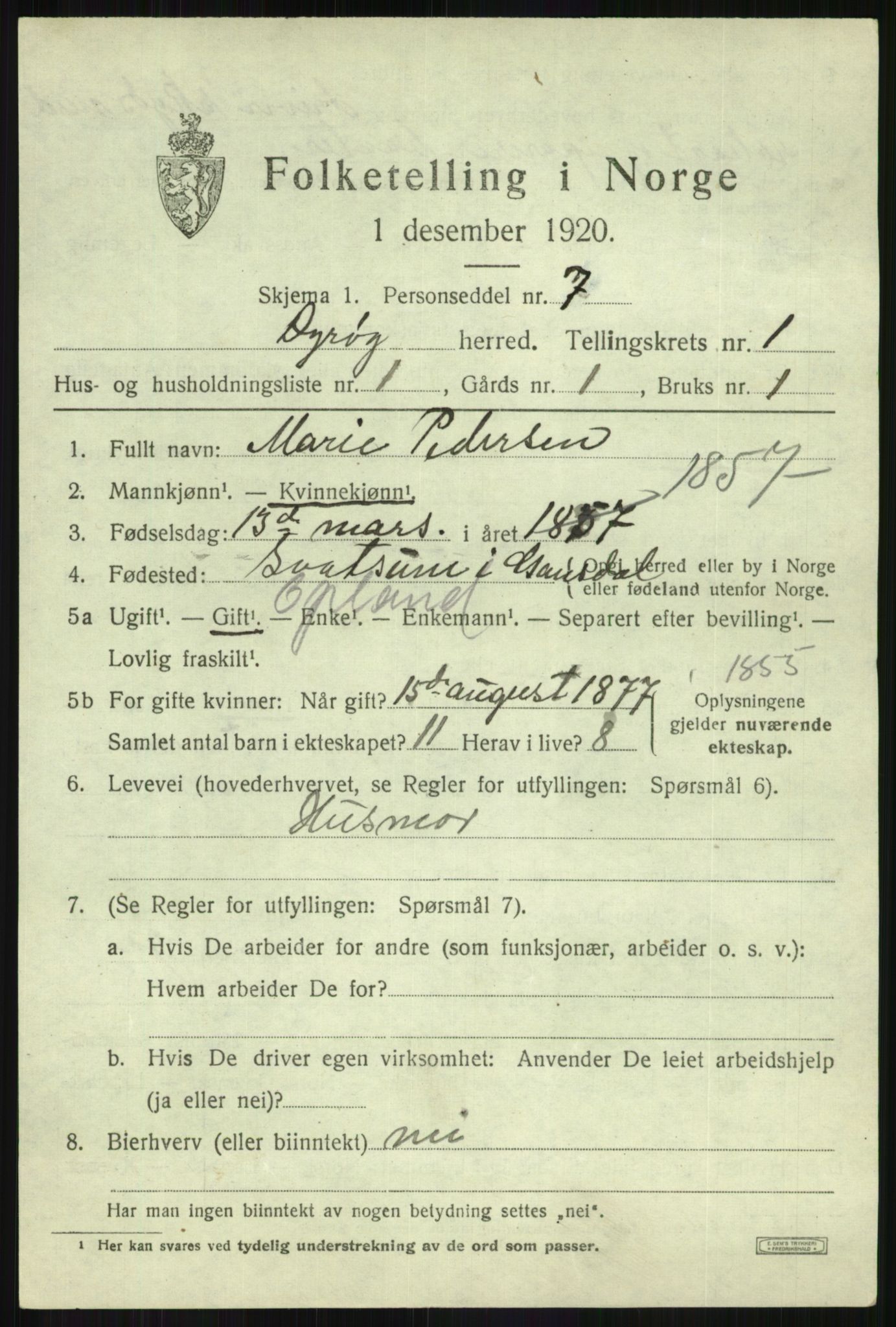 SATØ, 1920 census for Dyrøy, 1920, p. 657