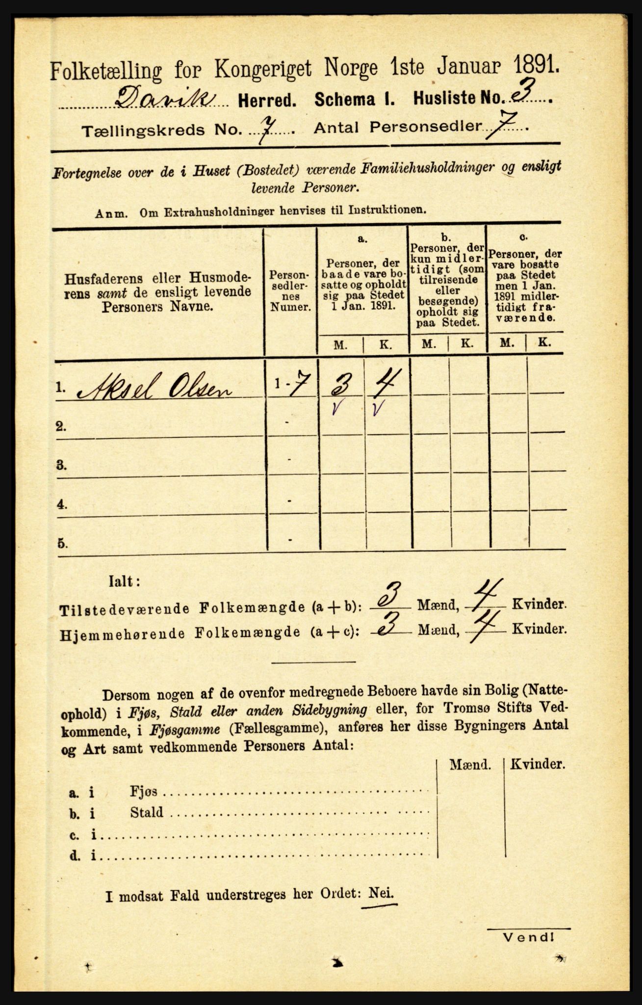 RA, 1891 census for 1442 Davik, 1891, p. 2672