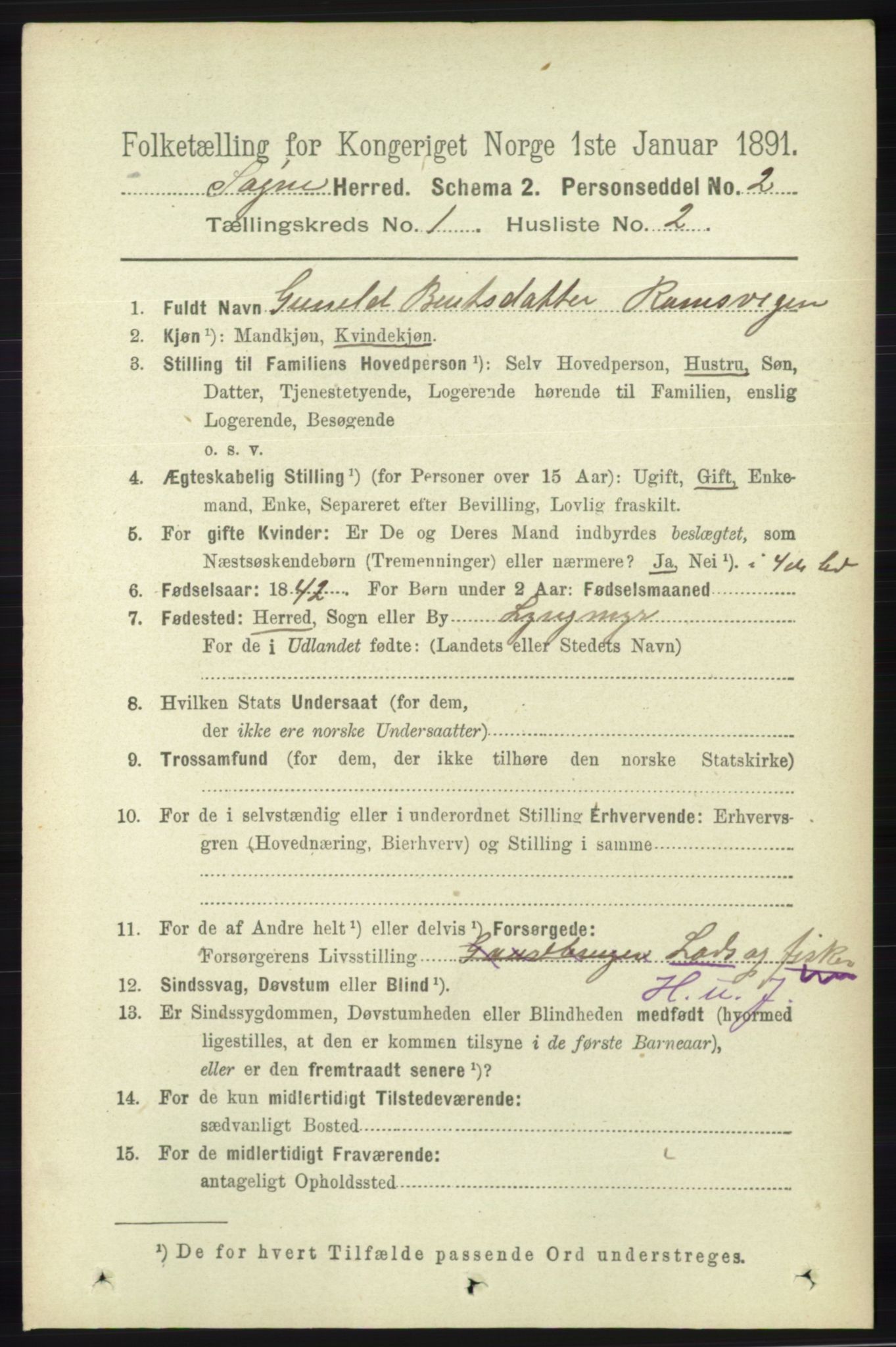 RA, 1891 census for 1018 Søgne, 1891, p. 70