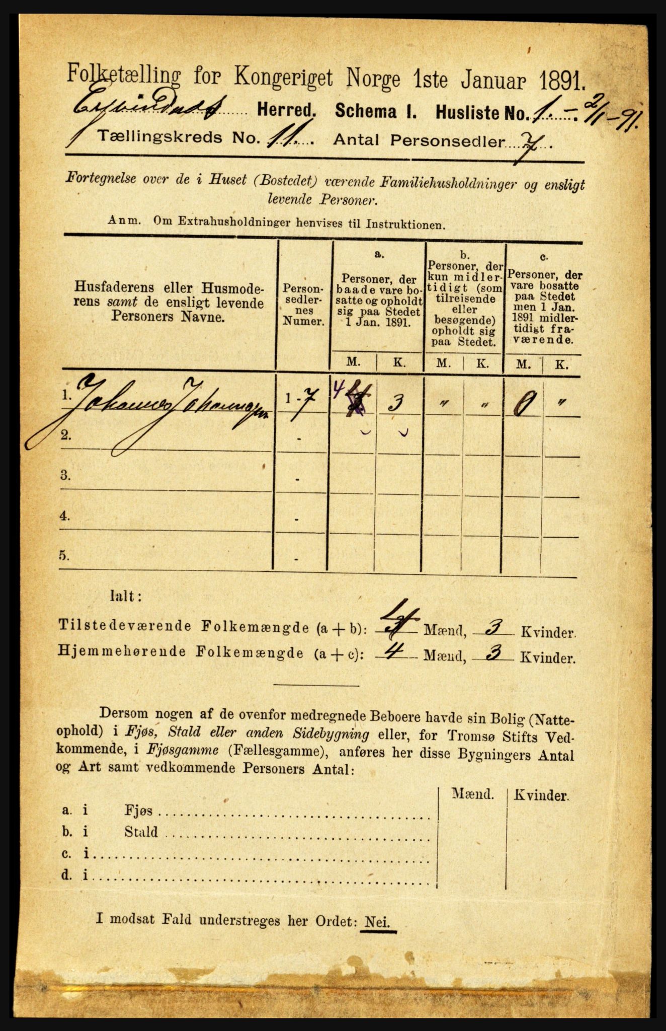 RA, 1891 census for 1853 Evenes, 1891, p. 3423