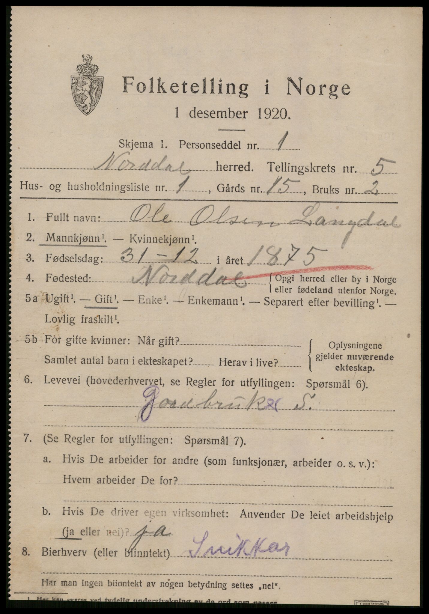 SAT, 1920 census for Norddal, 1920, p. 2803