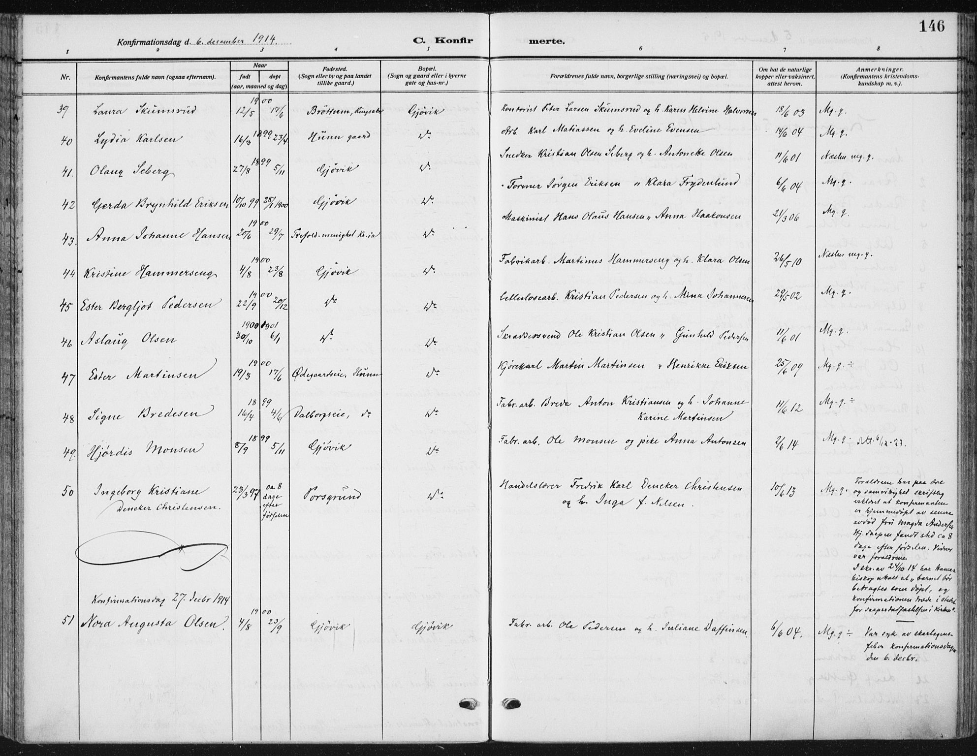 Vardal prestekontor, SAH/PREST-100/H/Ha/Haa/L0014: Parish register (official) no. 14, 1912-1922, p. 146