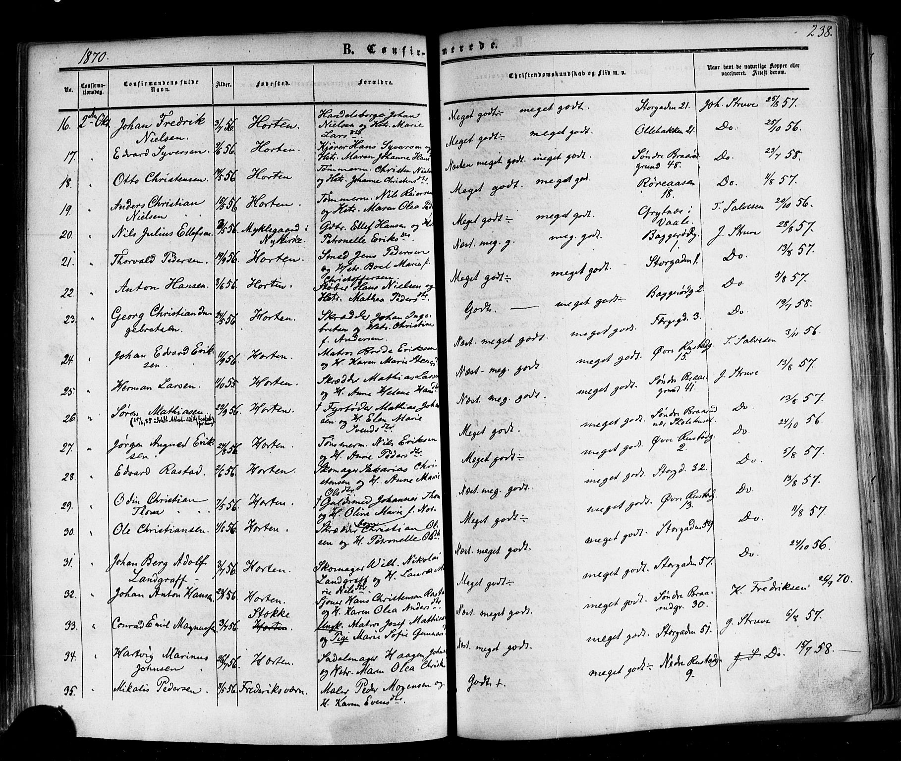 Horten kirkebøker, AV/SAKO-A-348/F/Fa/L0001: Parish register (official) no. 1, 1855-1871, p. 238