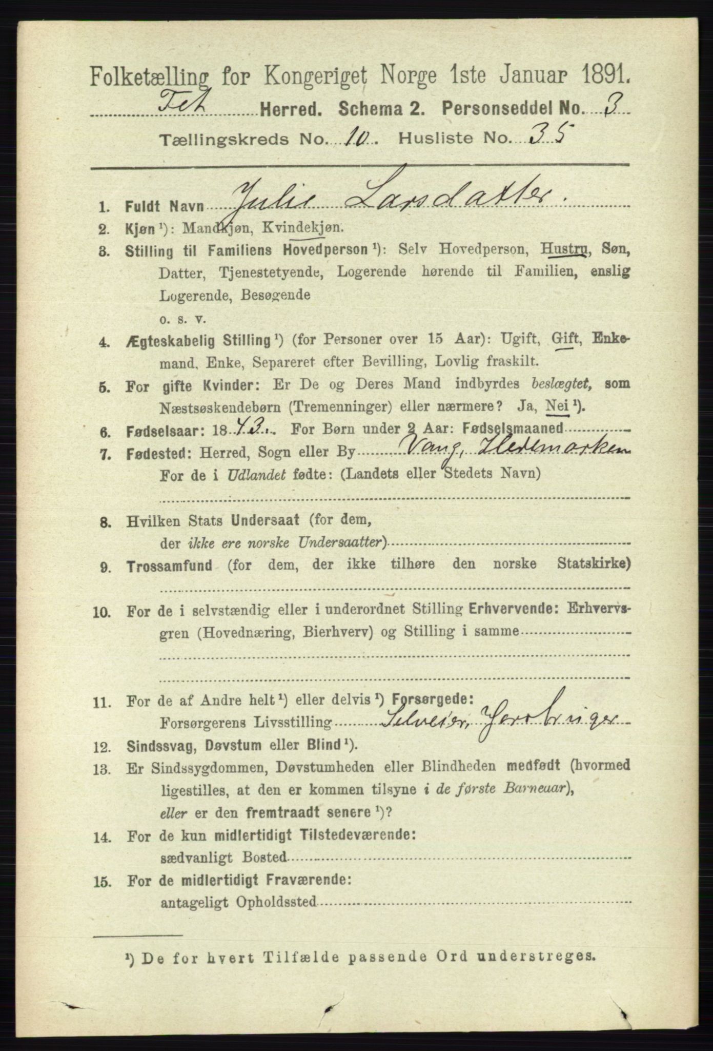 RA, 1891 census for 0227 Fet, 1891, p. 4187