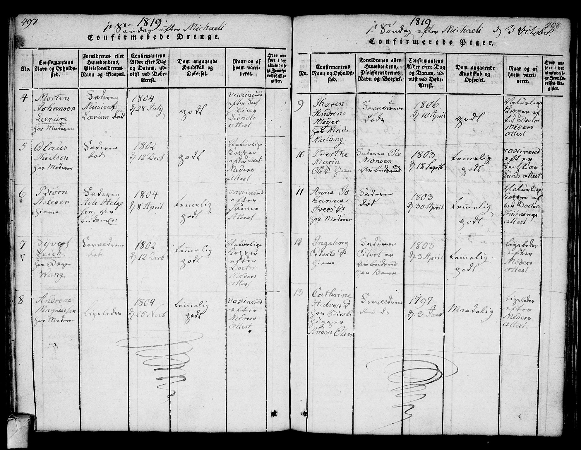 Strømsø kirkebøker, AV/SAKO-A-246/F/Fa/L0011: Parish register (official) no. I 11, 1815-1829, p. 497-498