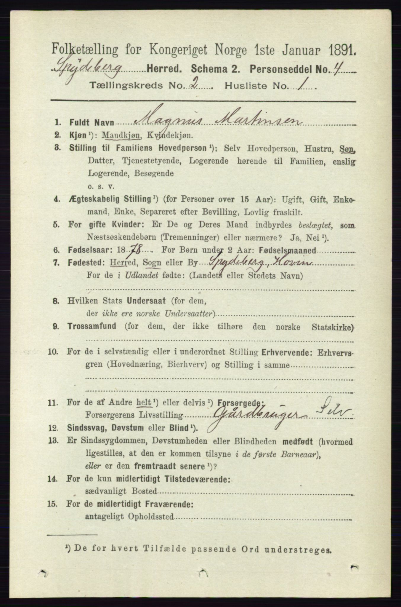 RA, 1891 census for 0123 Spydeberg, 1891, p. 699