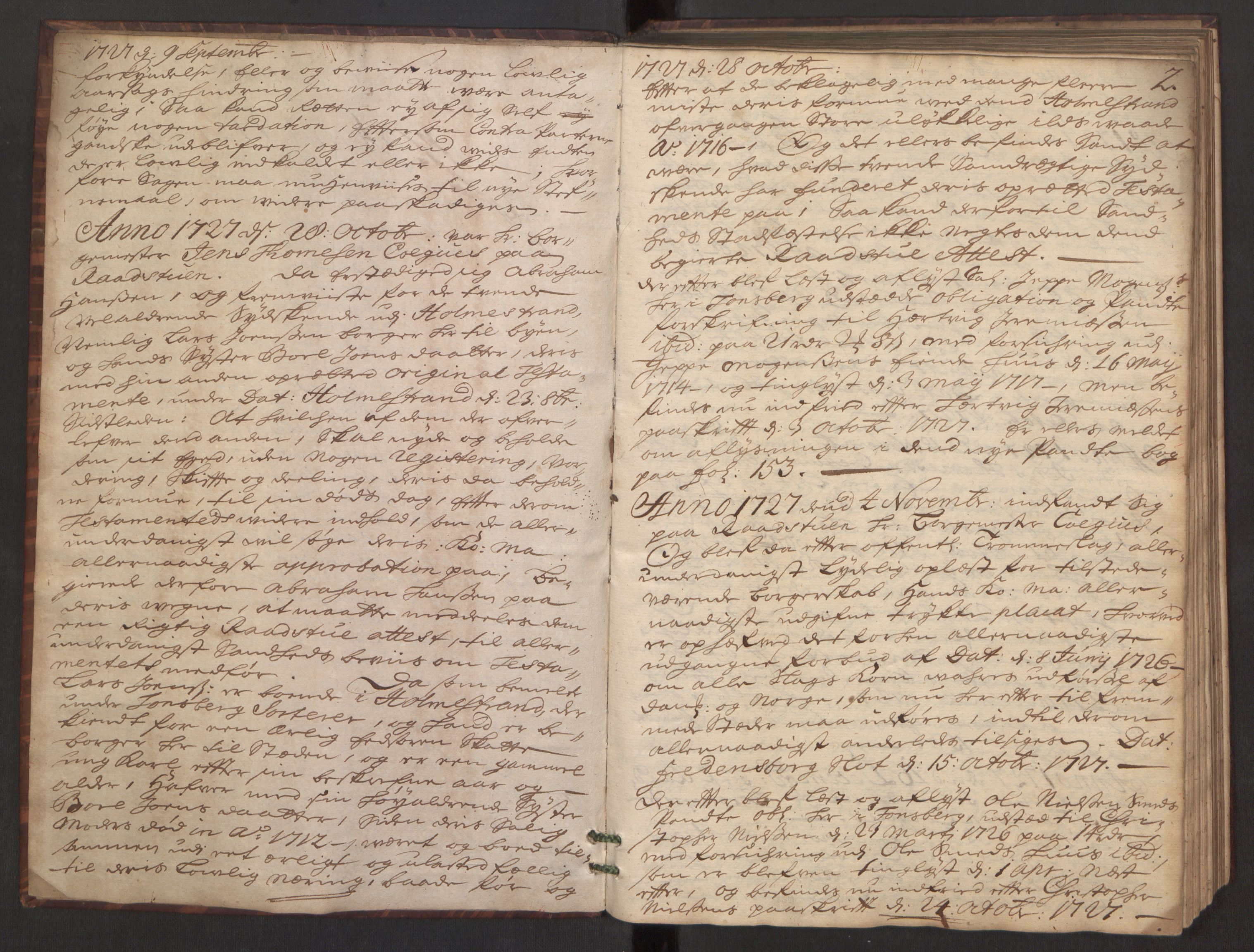 Tønsberg rådstuerett, SAKO/A-800/F/Fa/L0011: Rådstuprotokoll, 1727-1731, p. 1b-2a