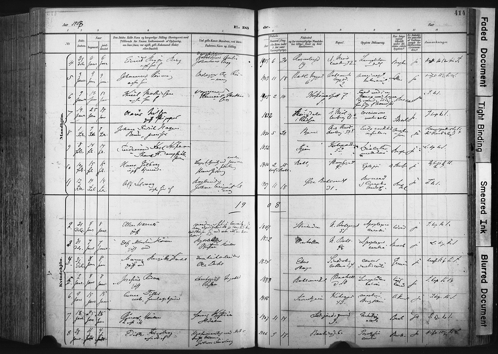 Ministerialprotokoller, klokkerbøker og fødselsregistre - Sør-Trøndelag, SAT/A-1456/604/L0201: Parish register (official) no. 604A21, 1901-1911, p. 414