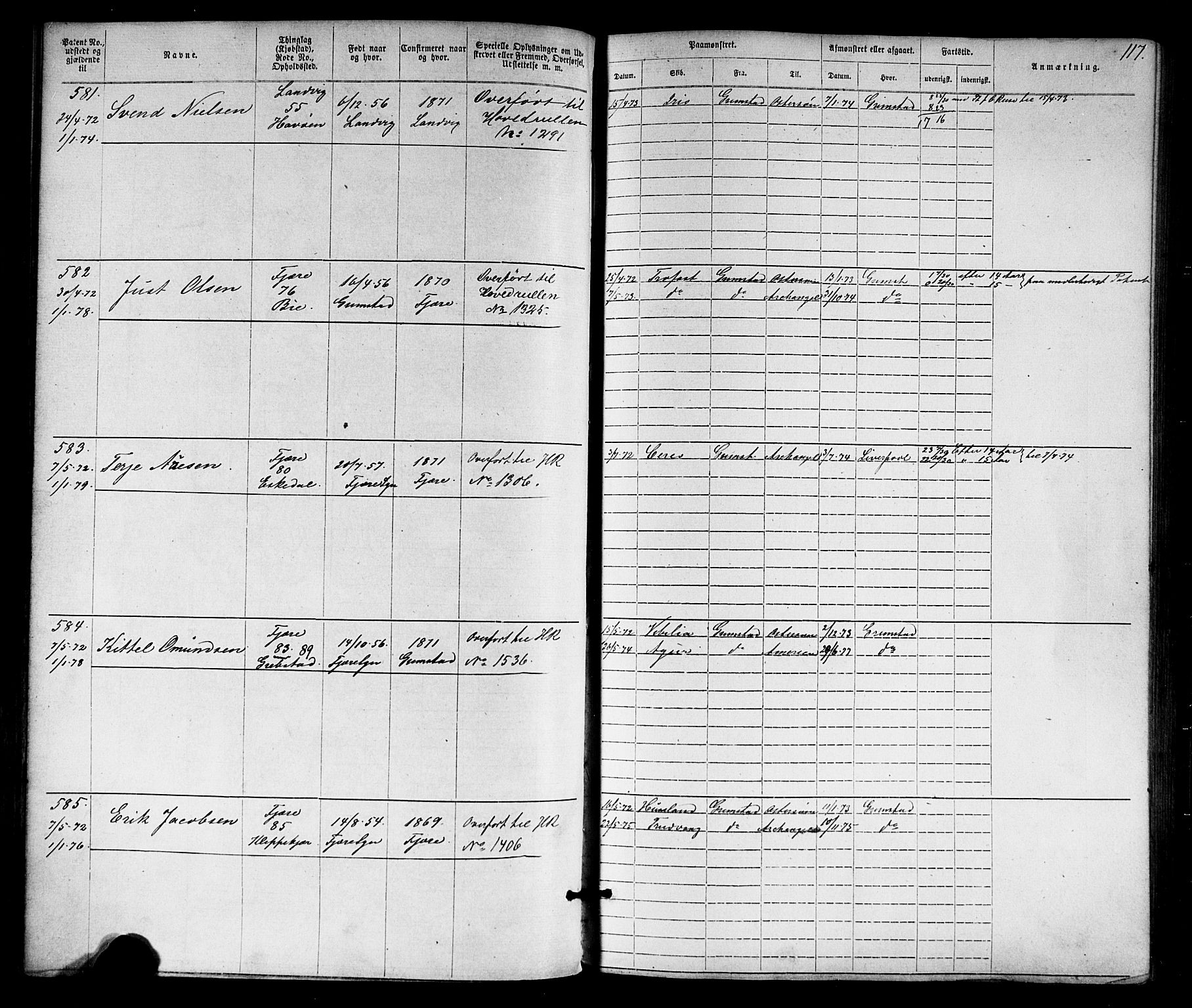 Grimstad mønstringskrets, AV/SAK-2031-0013/F/Fa/L0005: Annotasjonsrulle nr 1-1910 med register, V-18, 1870-1892, p. 144