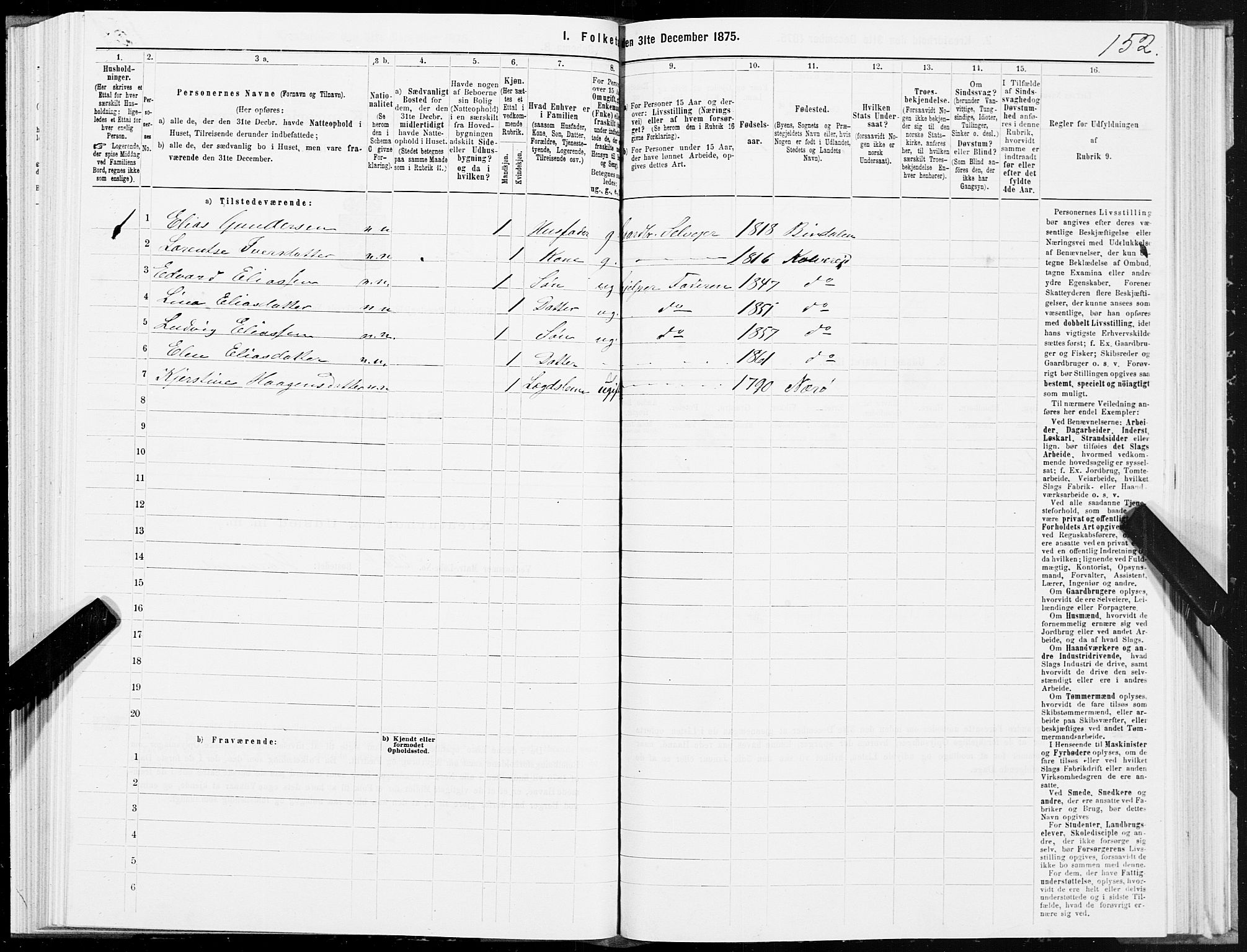 SAT, 1875 census for 1752P Kolvereid, 1875, p. 2152