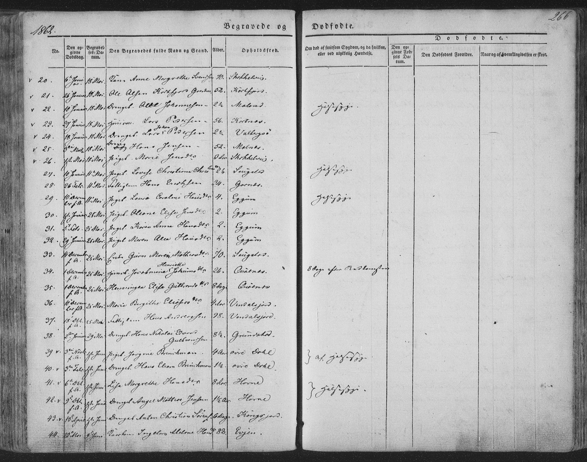 Ministerialprotokoller, klokkerbøker og fødselsregistre - Nordland, AV/SAT-A-1459/880/L1131: Parish register (official) no. 880A05, 1844-1868, p. 266