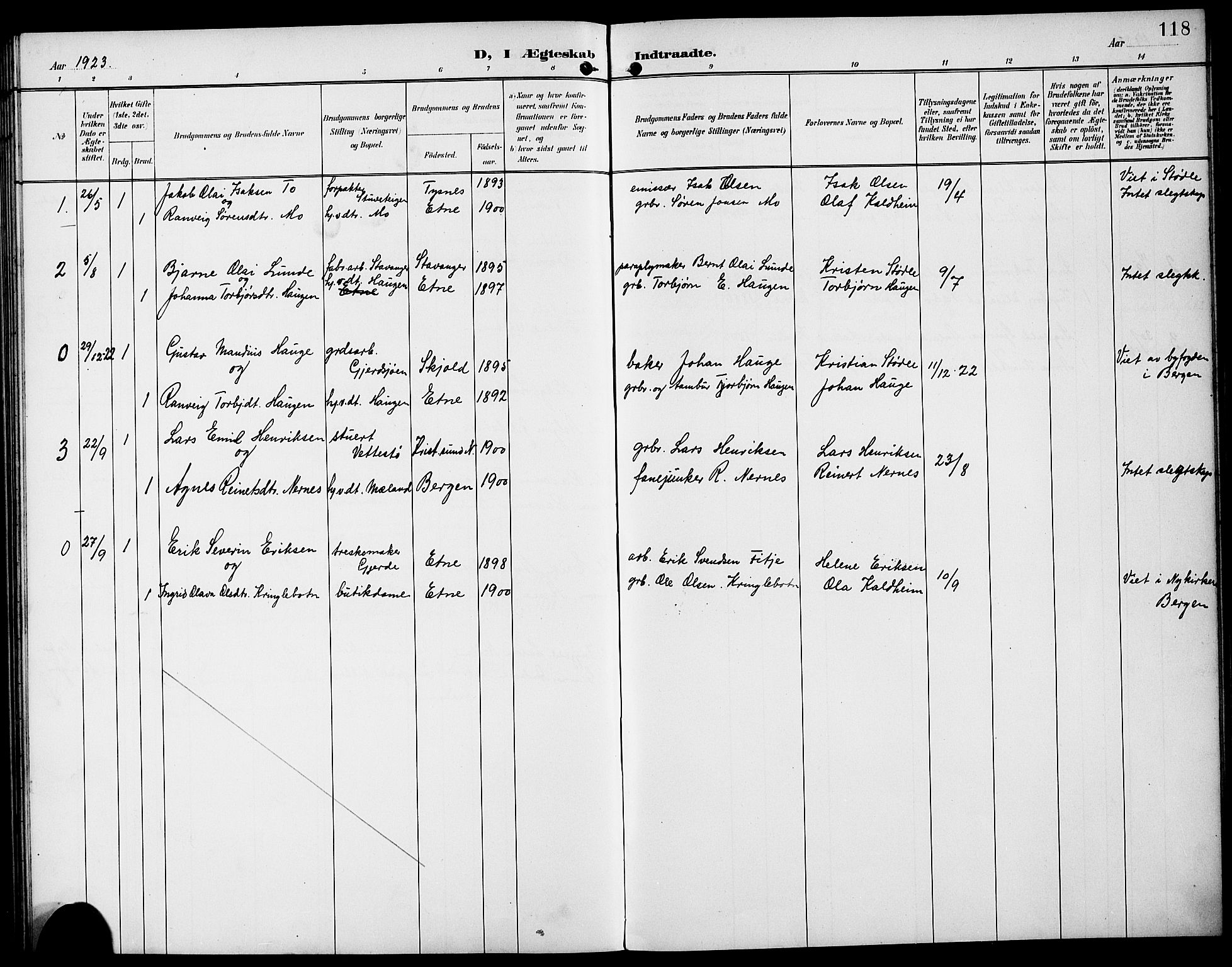 Etne sokneprestembete, SAB/A-75001/H/Hab: Parish register (copy) no. B 5, 1898-1926, p. 118