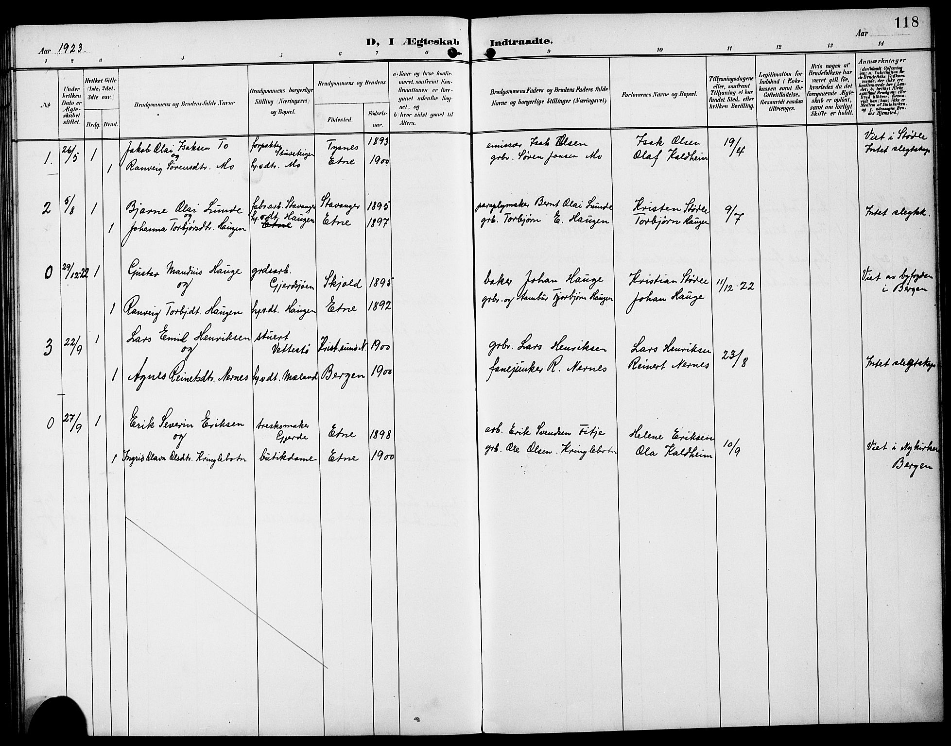 Etne sokneprestembete, AV/SAB-A-75001/H/Hab: Parish register (copy) no. B 5, 1898-1926, p. 118