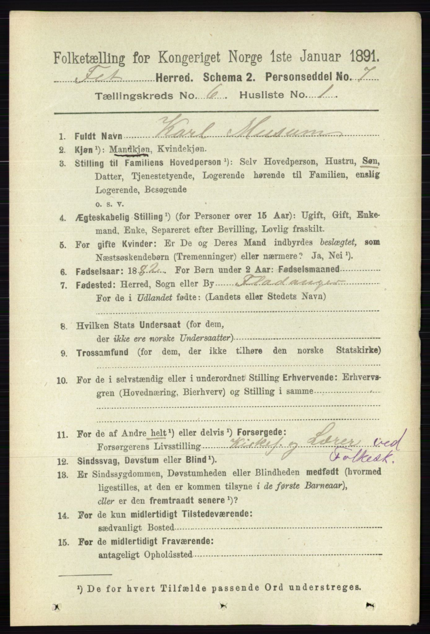 RA, 1891 census for 0227 Fet, 1891, p. 1942