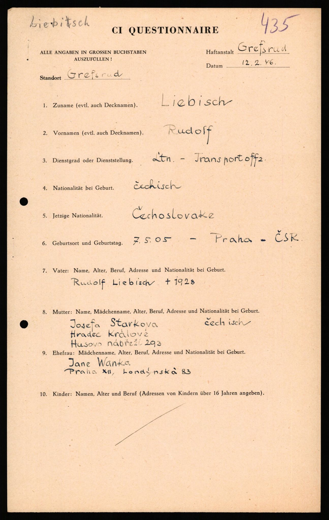 Forsvaret, Forsvarets overkommando II, AV/RA-RAFA-3915/D/Db/L0041: CI Questionaires.  Diverse nasjonaliteter., 1945-1946, p. 263