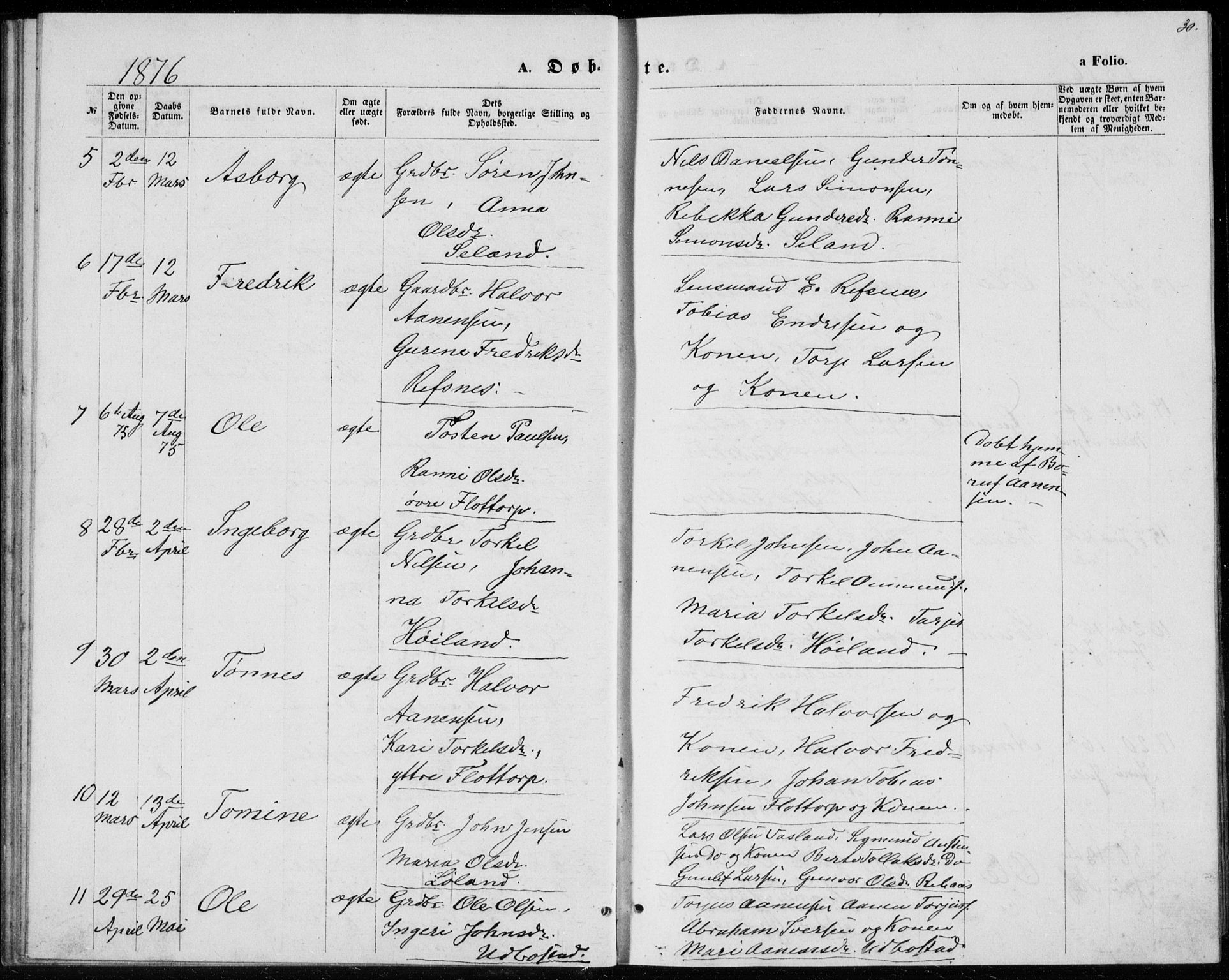 Bjelland sokneprestkontor, SAK/1111-0005/F/Fb/Fbc/L0002: Parish register (copy) no. B 2, 1867-1887, p. 30