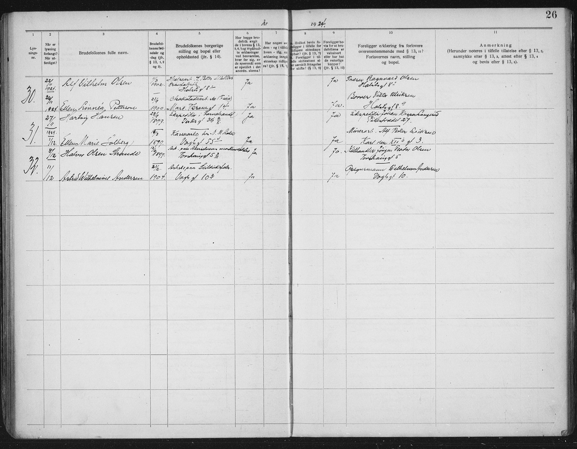 Lilleborg prestekontor Kirkebøker, AV/SAO-A-10343a/H/L0002: Banns register no. 2, 1919-1940, p. 26