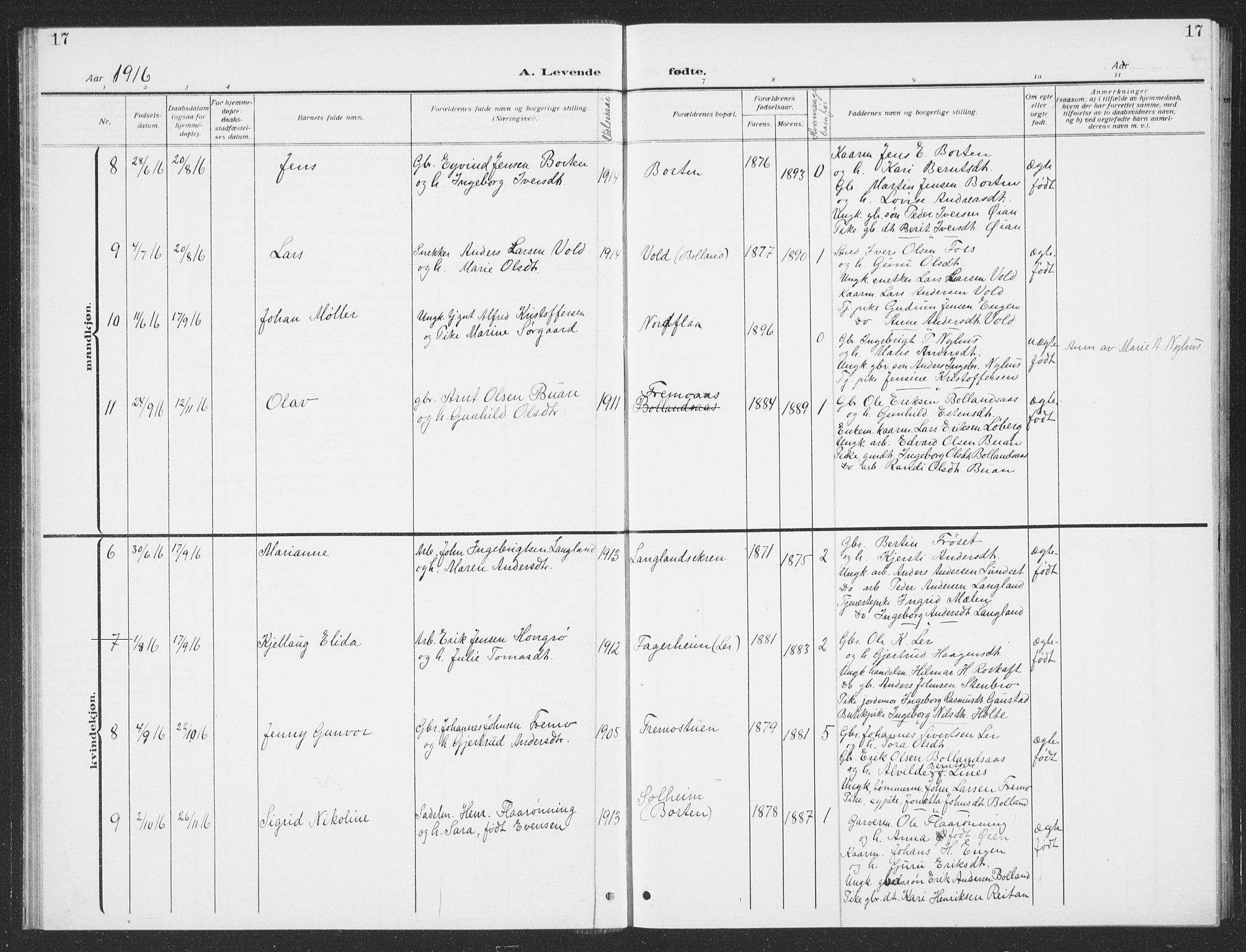 Ministerialprotokoller, klokkerbøker og fødselsregistre - Sør-Trøndelag, SAT/A-1456/693/L1124: Parish register (copy) no. 693C05, 1911-1941, p. 17