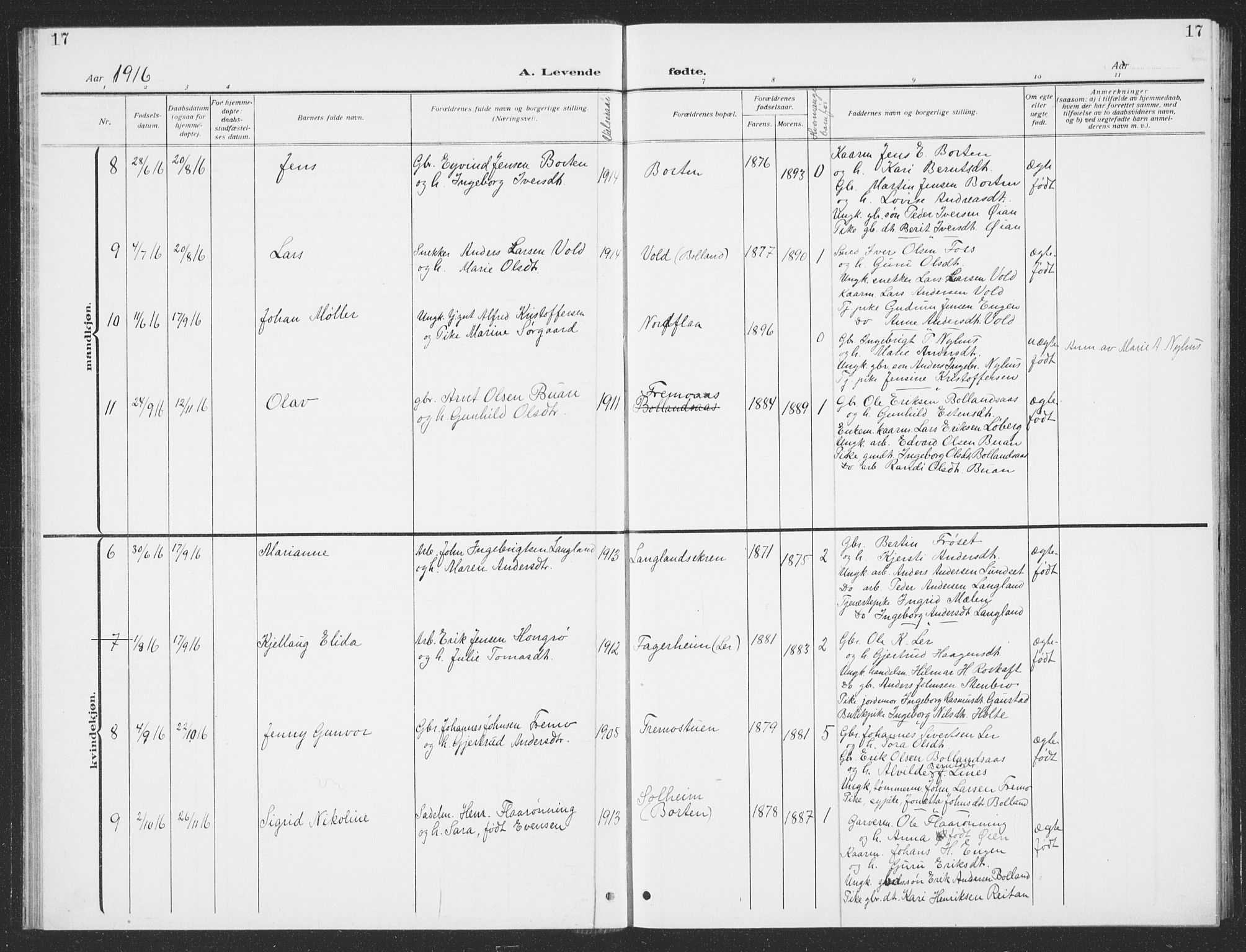 Ministerialprotokoller, klokkerbøker og fødselsregistre - Sør-Trøndelag, AV/SAT-A-1456/693/L1124: Parish register (copy) no. 693C05, 1911-1941, p. 17