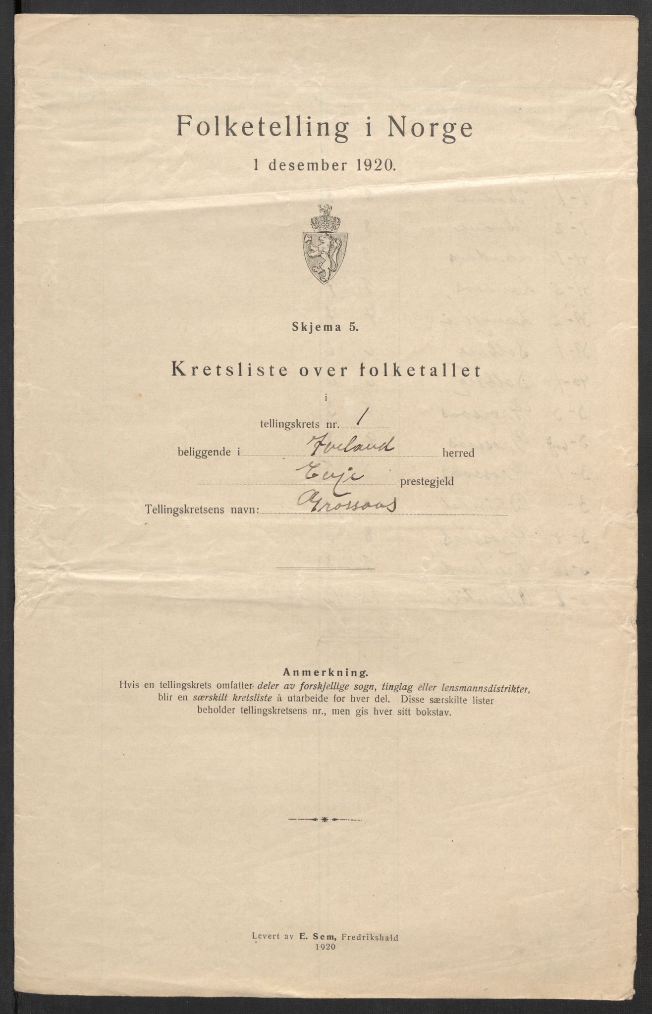 SAK, 1920 census for Iveland, 1920, p. 9