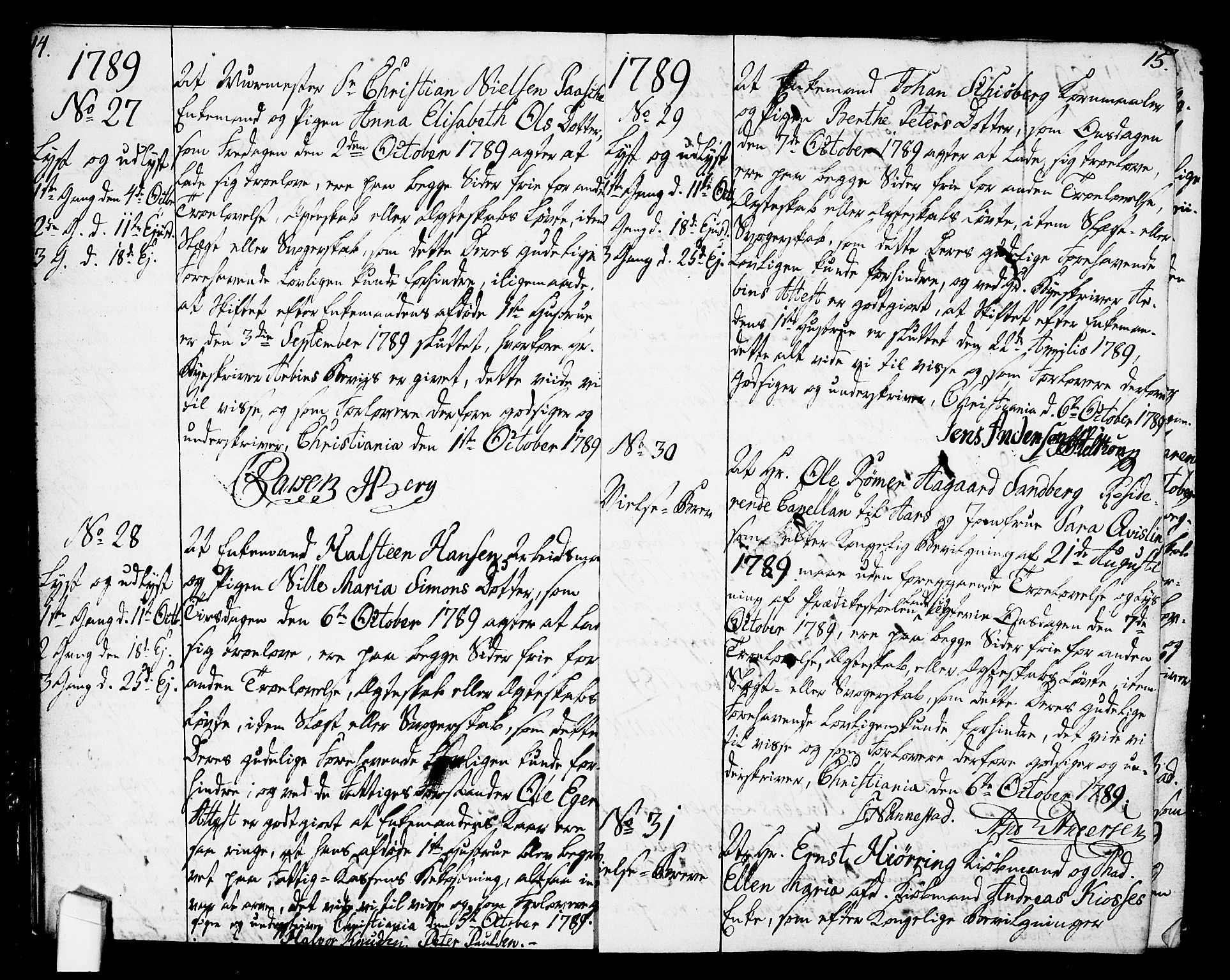 Oslo domkirke Kirkebøker, AV/SAO-A-10752/L/La/L0010: Best man's statements no. 10, 1789-1807, p. 14-15