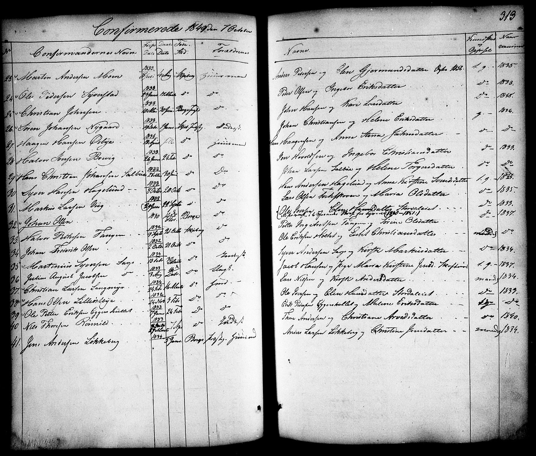 Skjeberg prestekontor Kirkebøker, AV/SAO-A-10923/F/Fa/L0006: Parish register (official) no. I 6, 1846-1858, p. 313