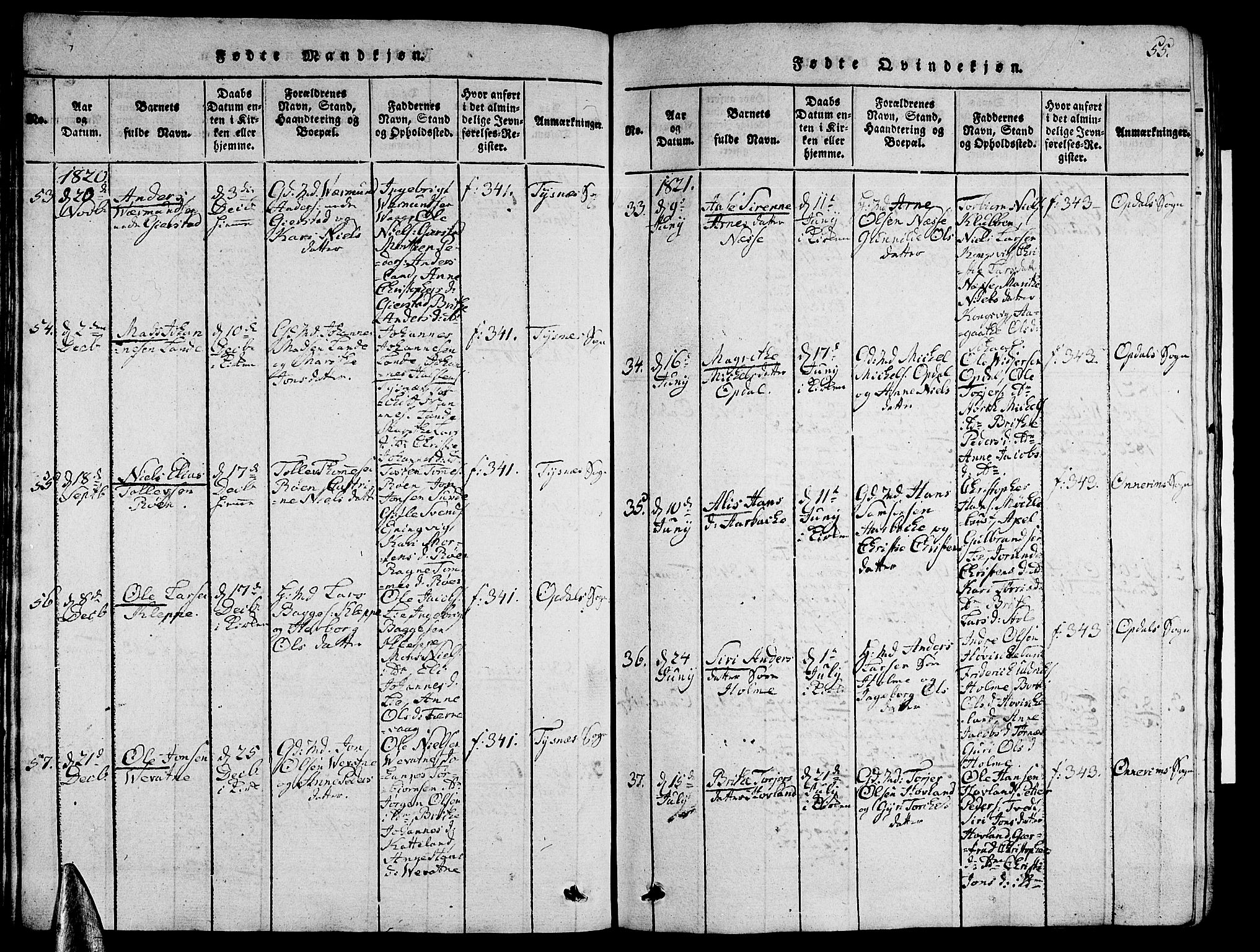 Tysnes sokneprestembete, AV/SAB-A-78601/H/Hab: Parish register (copy) no. A 1, 1816-1828, p. 55