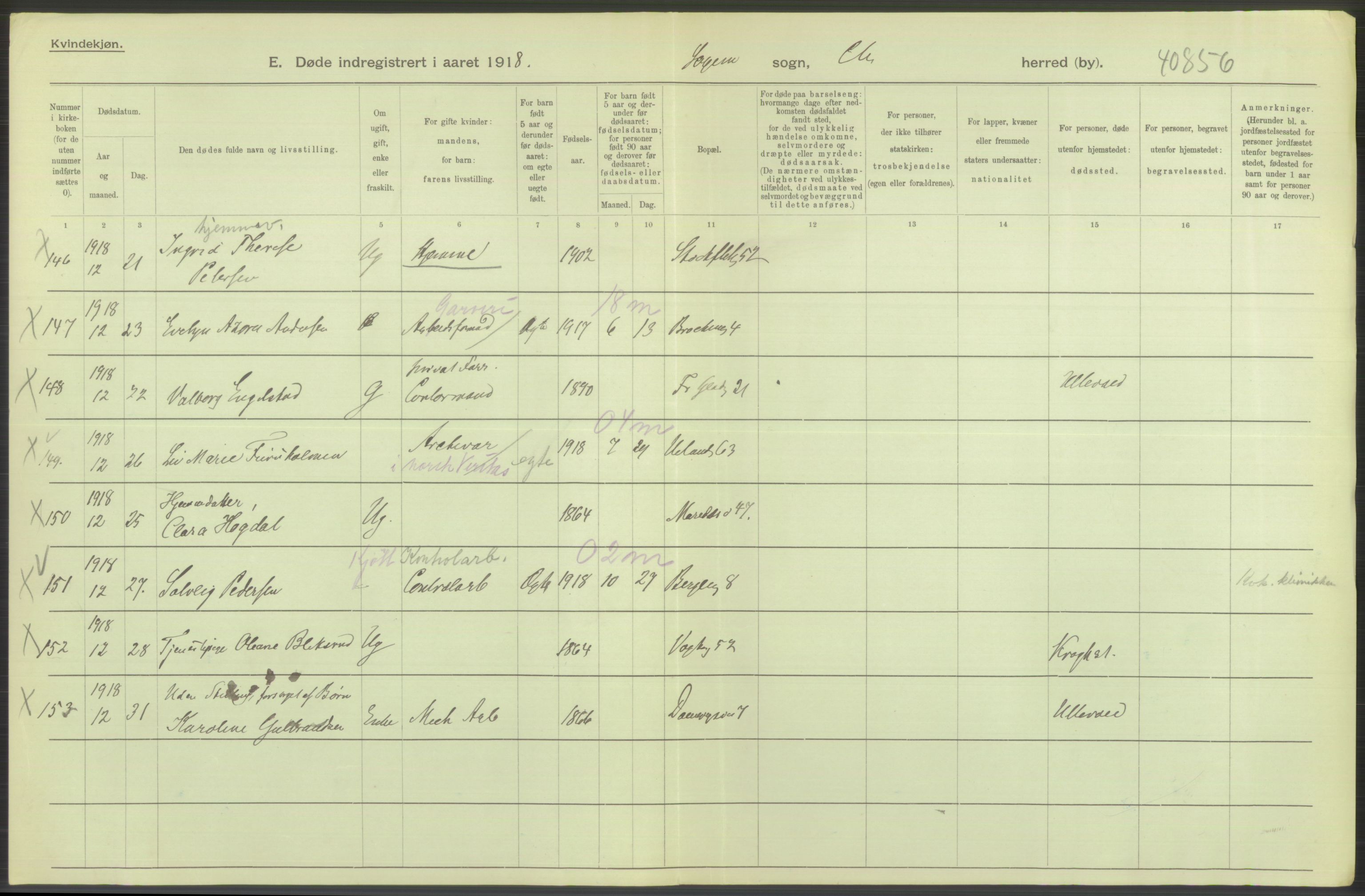 Statistisk sentralbyrå, Sosiodemografiske emner, Befolkning, RA/S-2228/D/Df/Dfb/Dfbh/L0010: Kristiania: Døde, 1918, p. 554