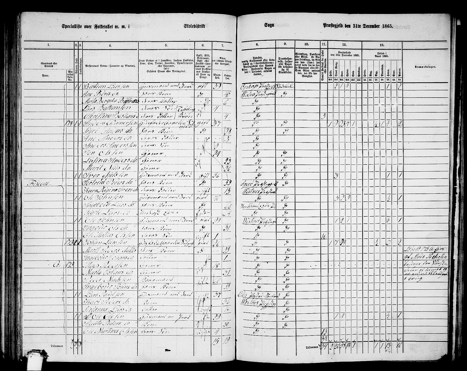 RA, 1865 census for Vestnes, 1865, p. 120